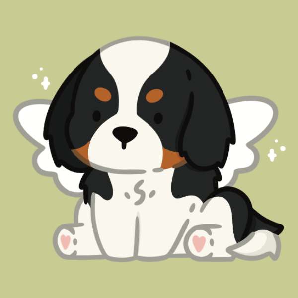 A cute drawing of a king charles spaniel dog with angel wings. A perfect memorial gift.