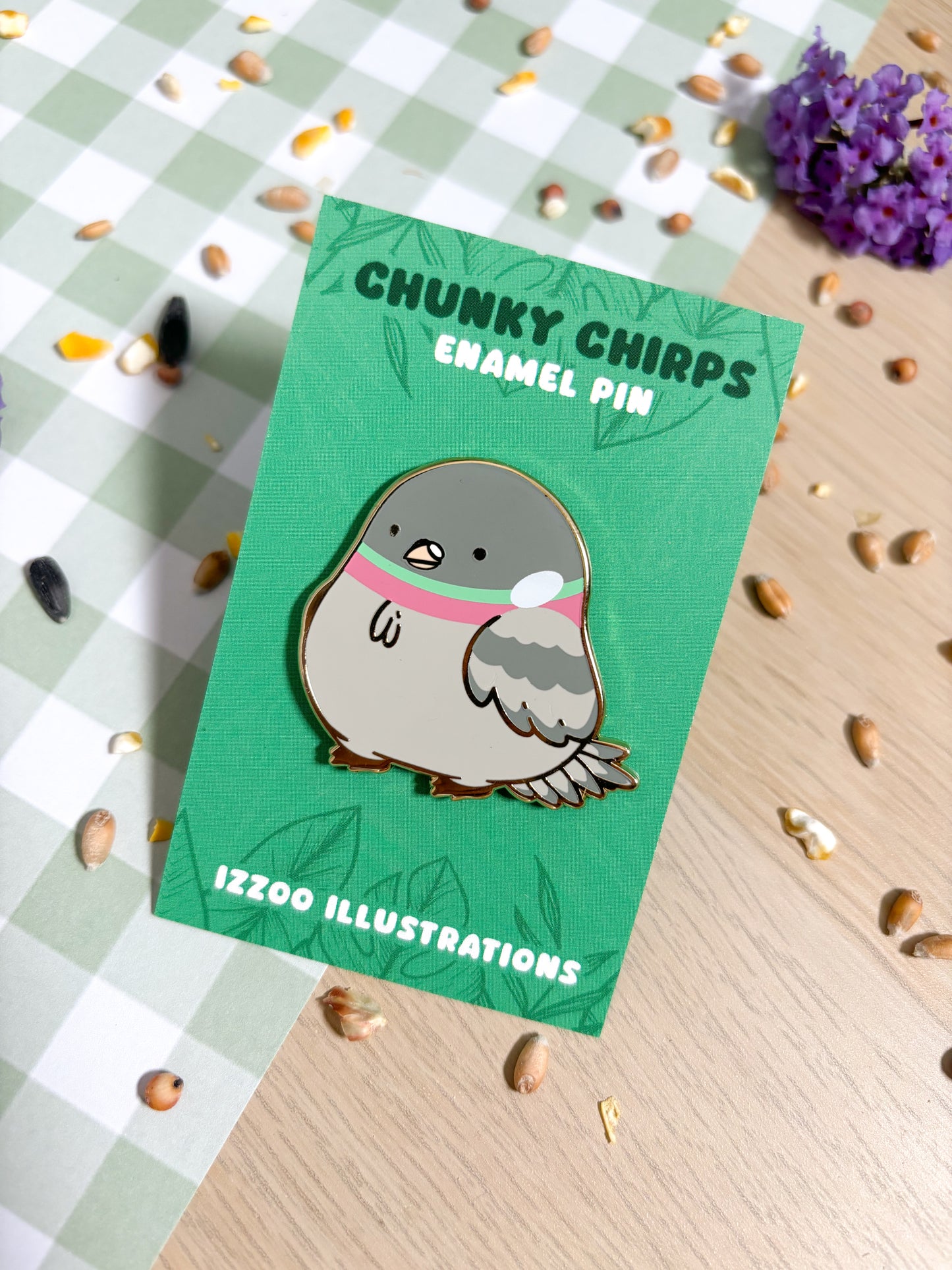 Chunky Chirp Pigeon 1.5 inch Gold Plated Enamel Pin