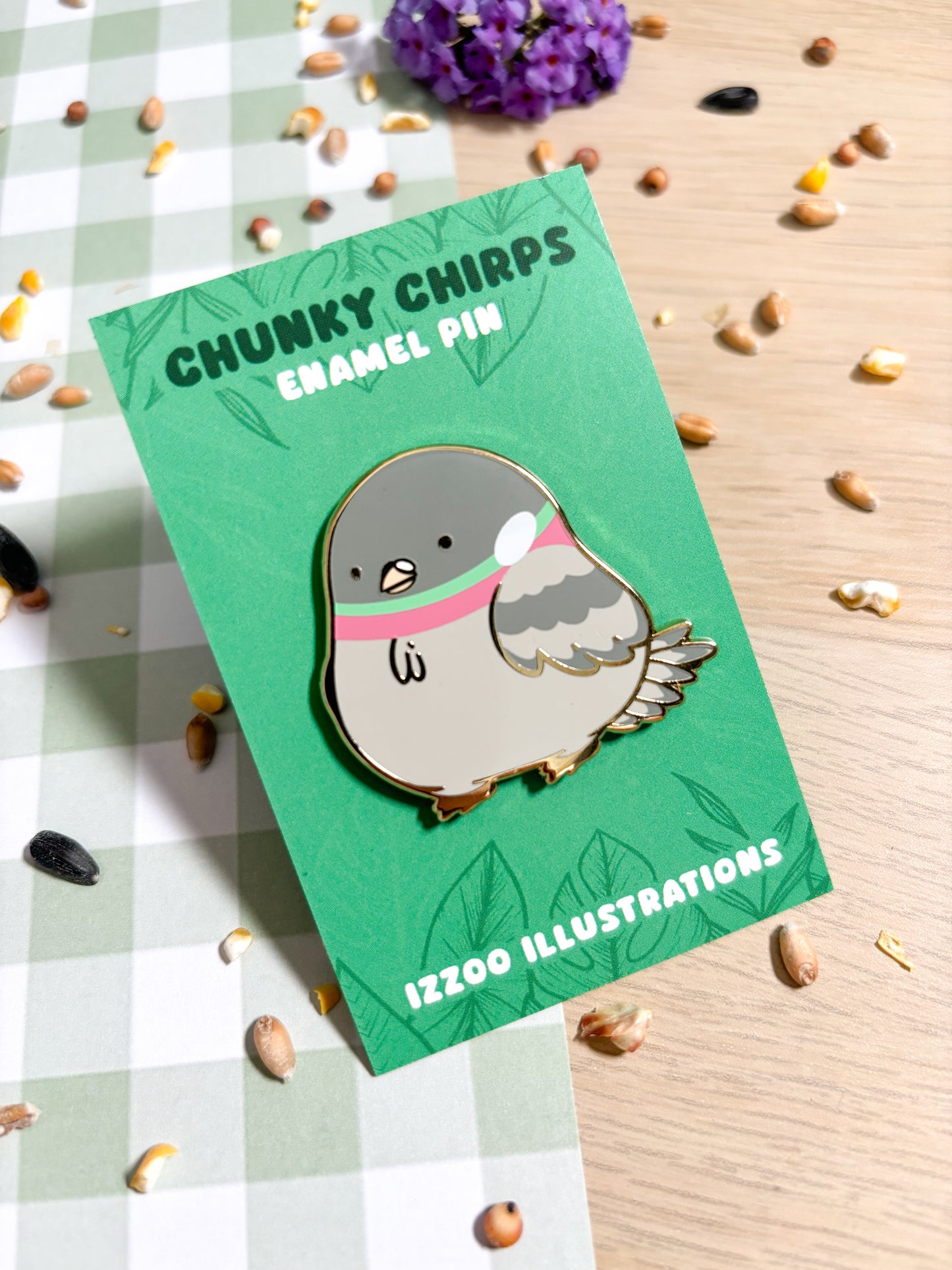 Chunky Chirp Pigeon 1.5 inch Gold Plated Enamel Pin