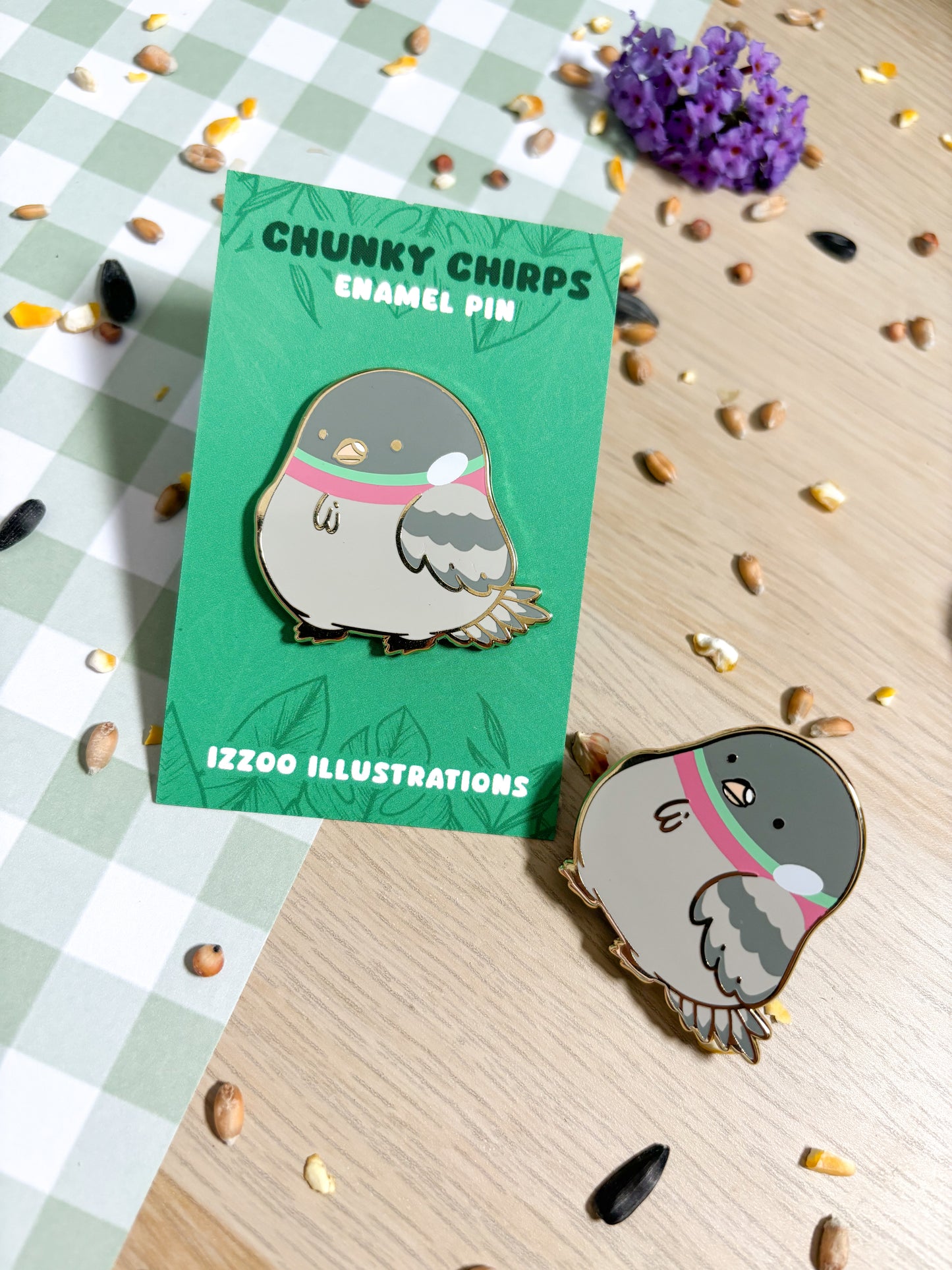 Chunky Chirp Pigeon 1.5 inch Gold Plated Enamel Pin