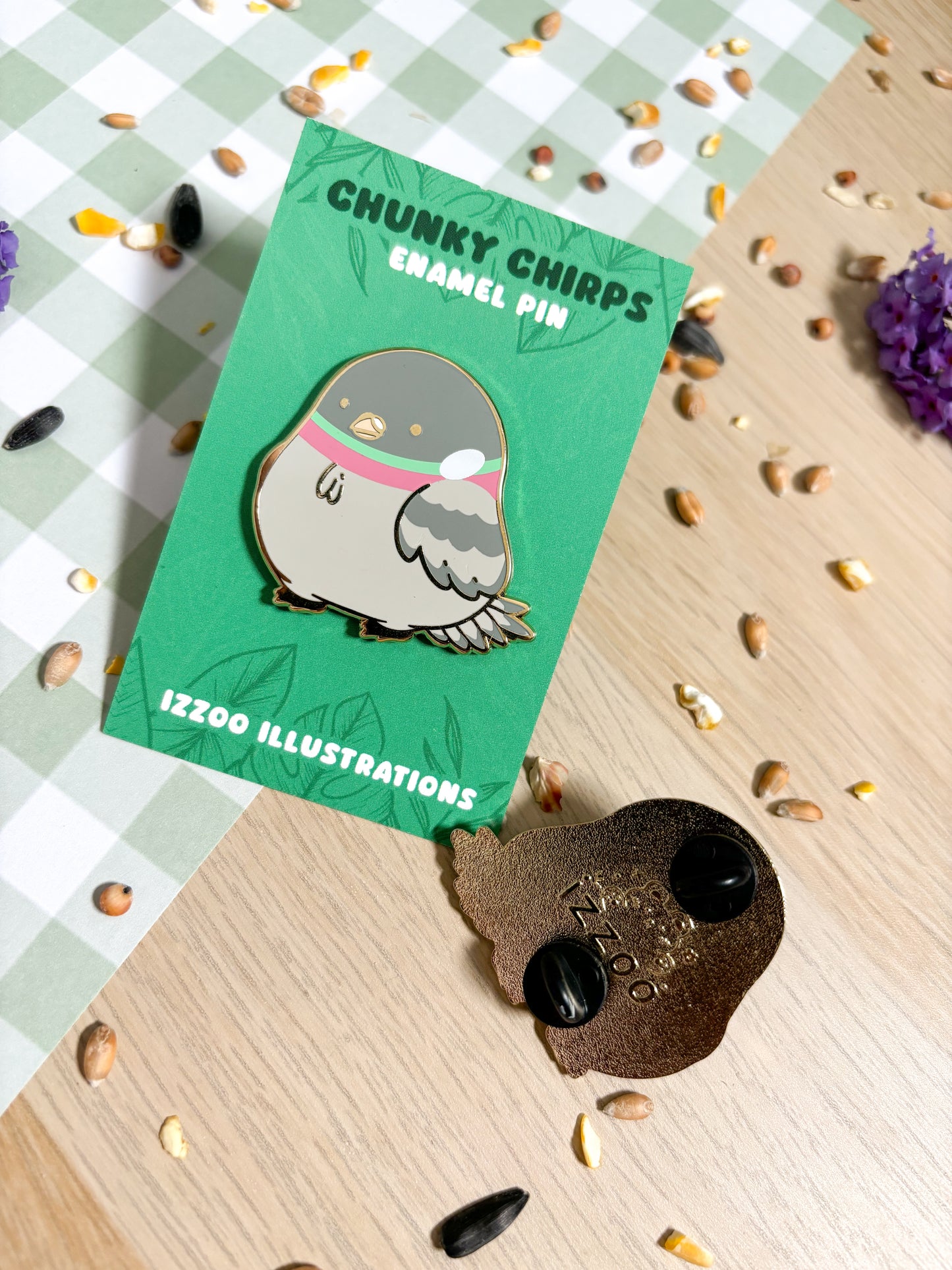 Chunky Chirp Pigeon 1.5 inch Gold Plated Enamel Pin