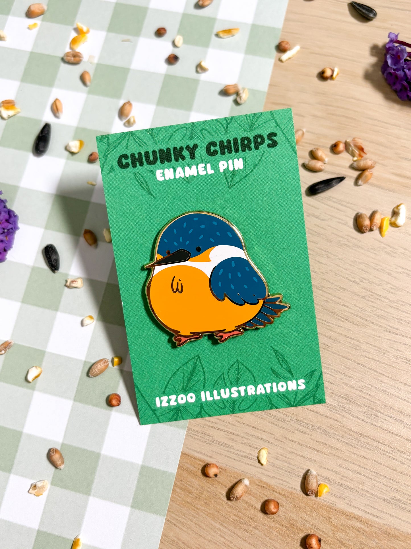 Chunky Chirp Kingfisher 1.5 inch Gold Plated Enamel Pin