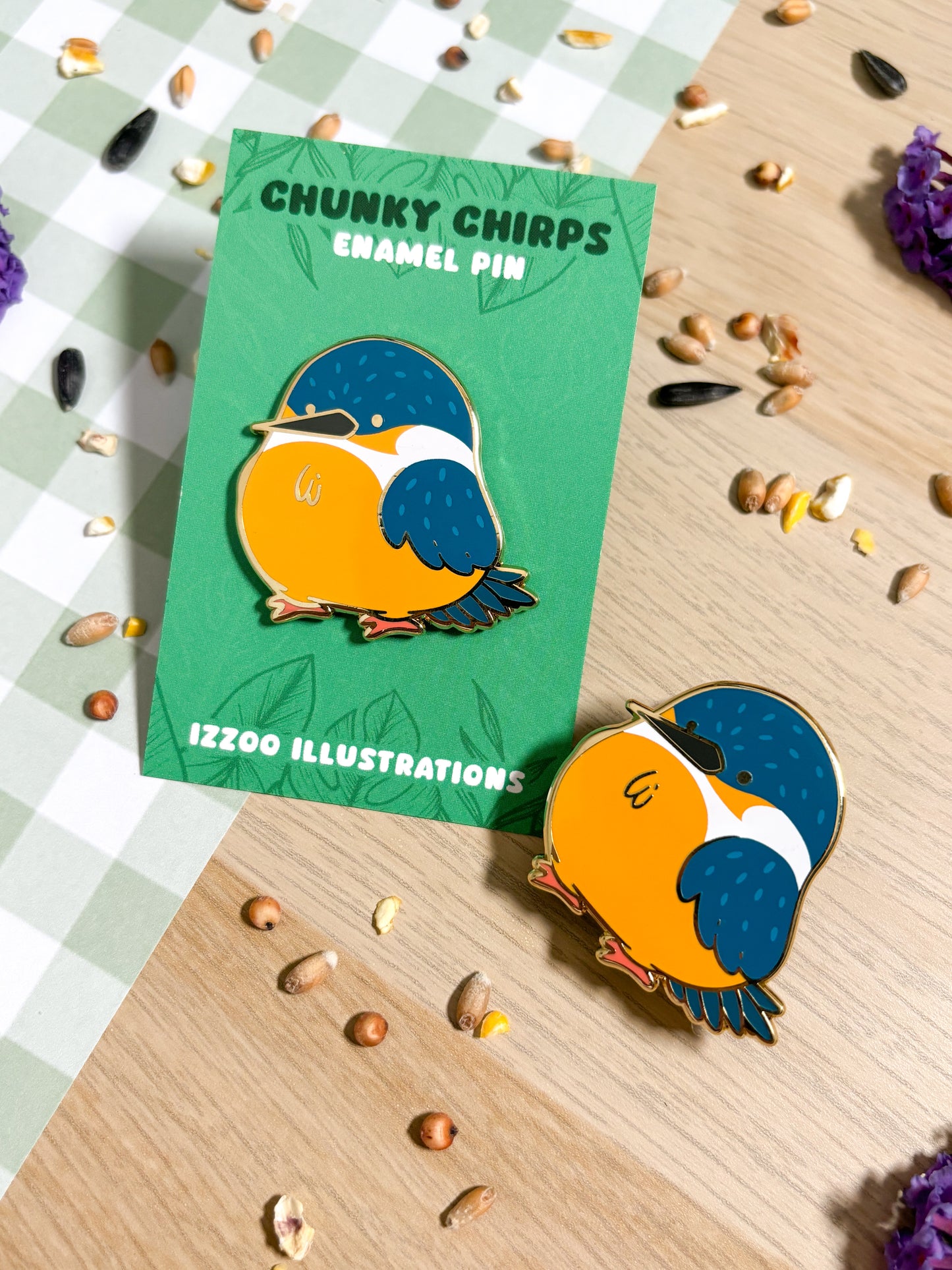 Chunky Chirp Kingfisher 1.5 inch Gold Plated Enamel Pin