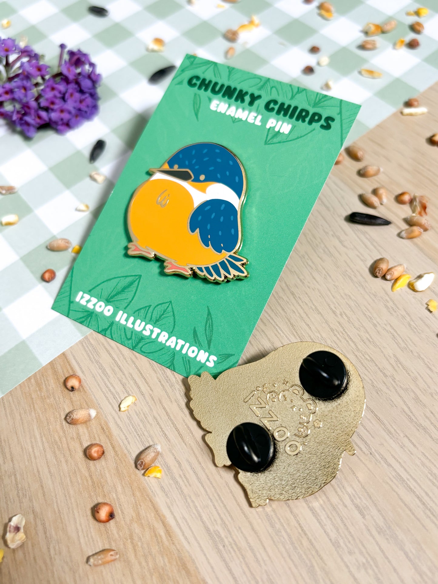 Chunky Chirp Kingfisher 1.5 inch Gold Plated Enamel Pin