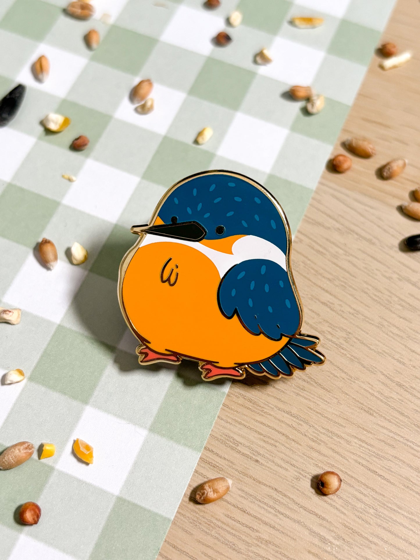 Chunky Chirp Kingfisher 1.5 inch Gold Plated Enamel Pin