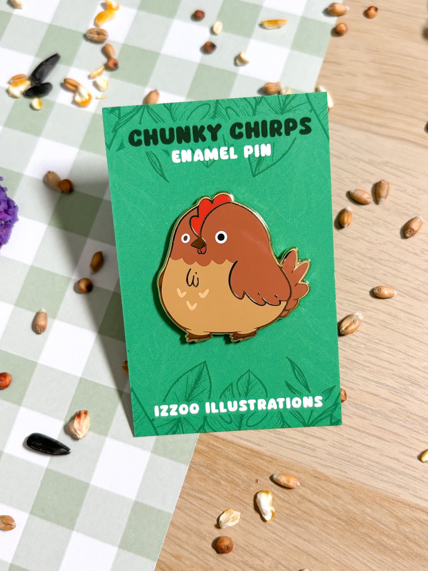 Chunky Chirp Chicken 1.5 inch Gold Plated Enamel Pin