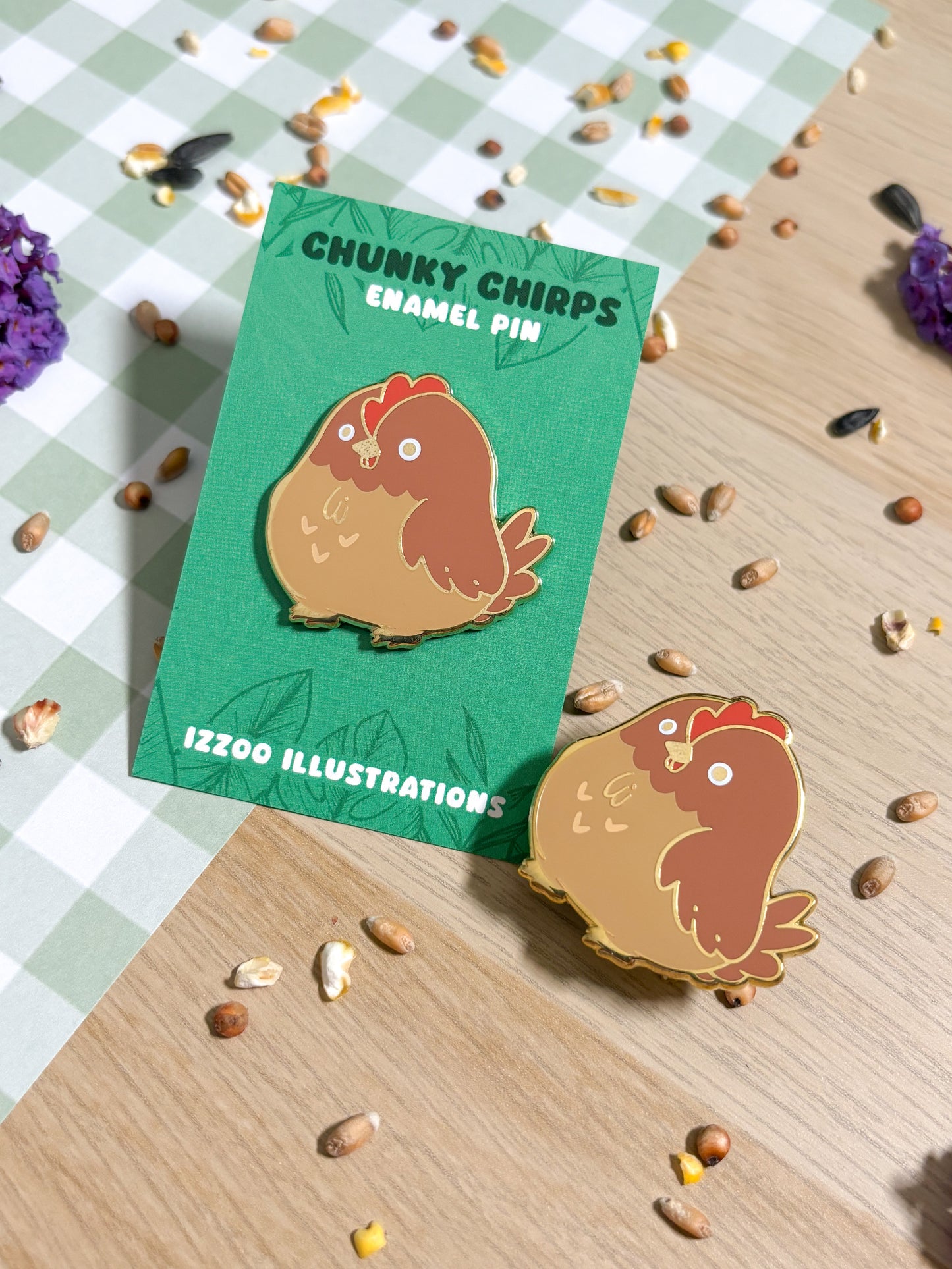 Chunky Chirp Chicken 1.5 inch Gold Plated Enamel Pin