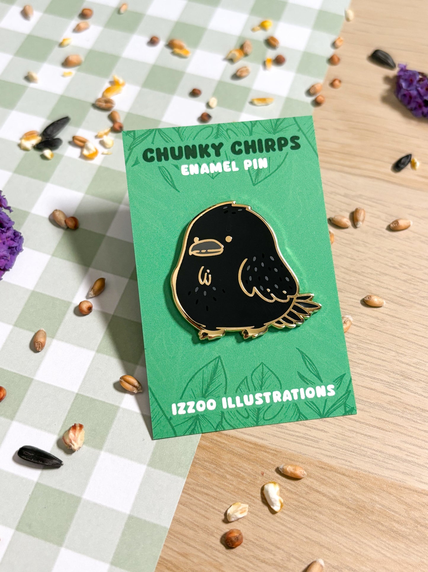 Chunky Chirp Crow/Raven 1.5 inch Gold Plated Enamel Pin