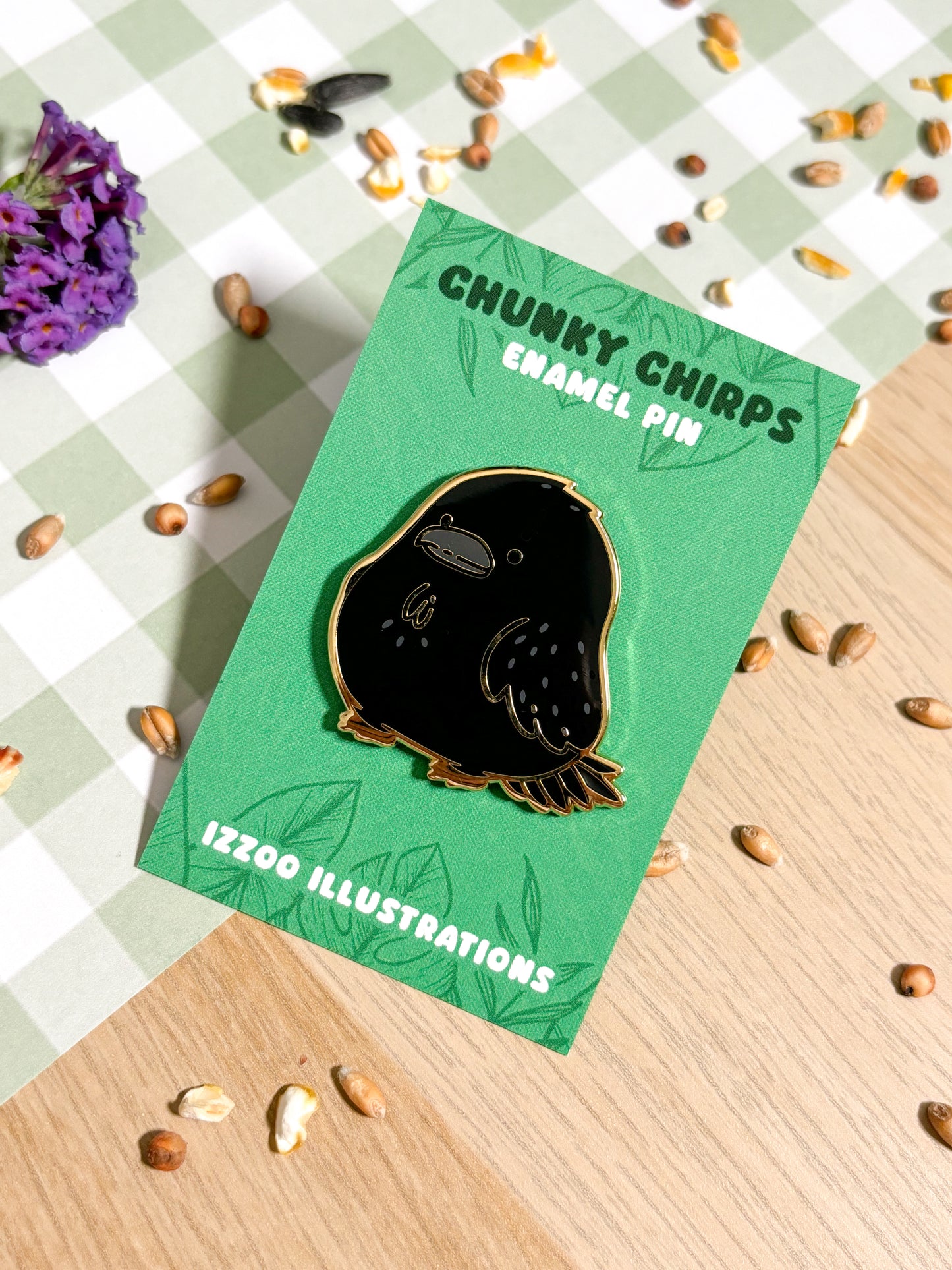 Chunky Chirp Crow/Raven 1.5 inch Gold Plated Enamel Pin