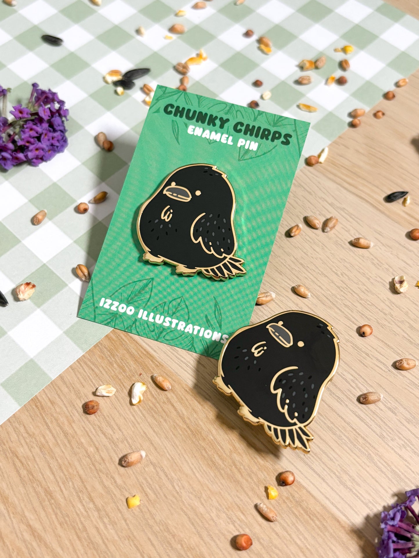 Chunky Chirp Crow/Raven 1.5 inch Gold Plated Enamel Pin