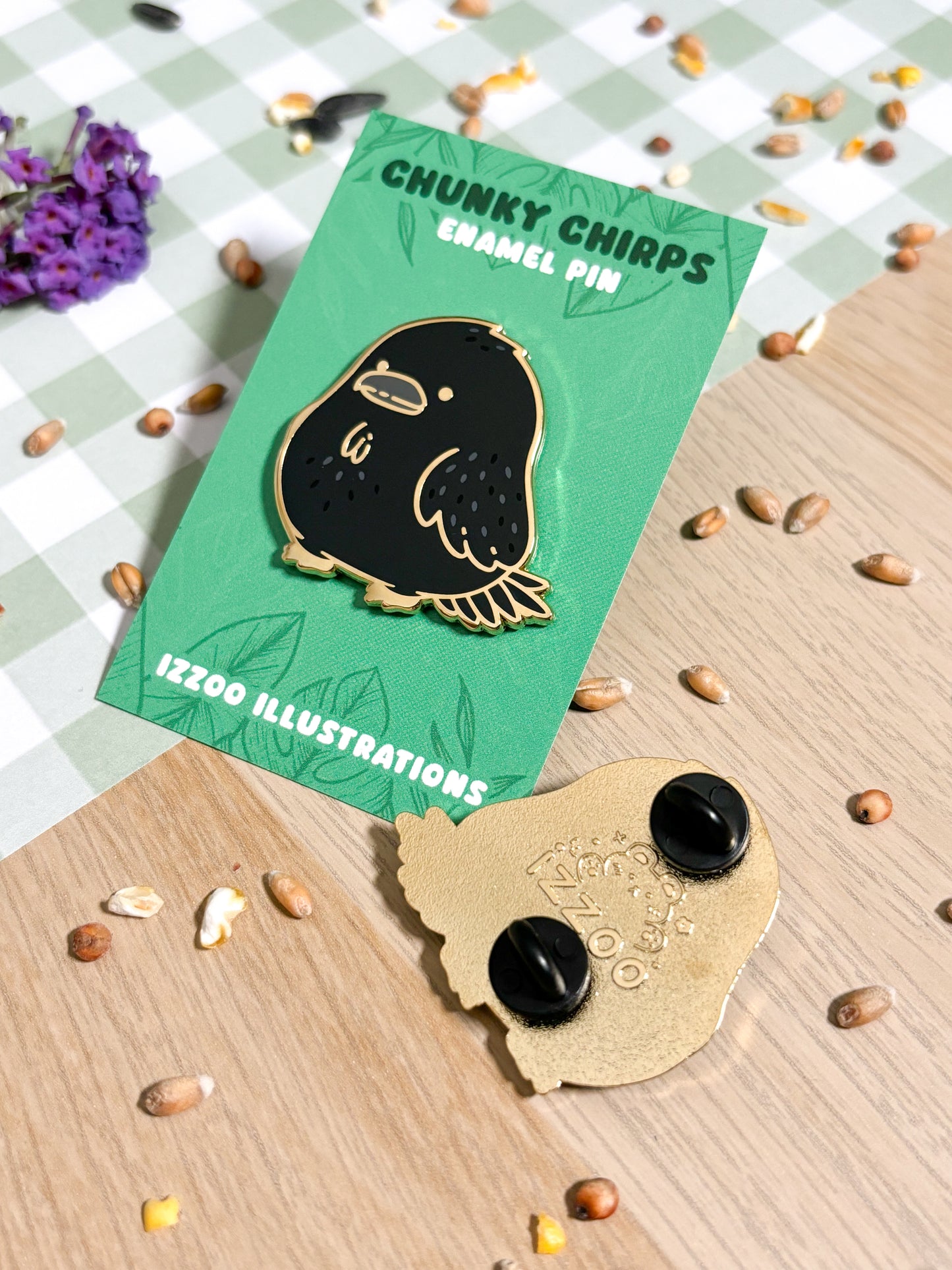 Chunky Chirp Crow/Raven 1.5 inch Gold Plated Enamel Pin