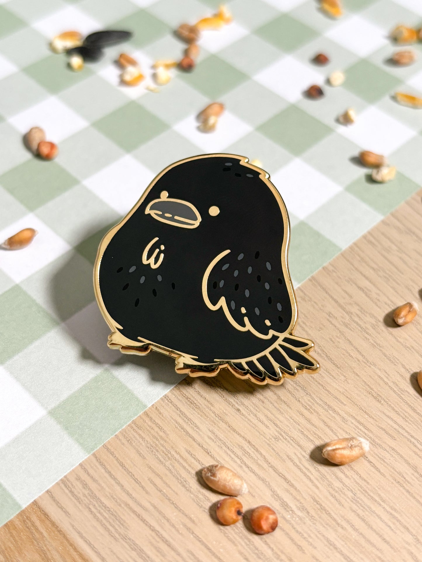 Chunky Chirp Crow/Raven 1.5 inch Gold Plated Enamel Pin