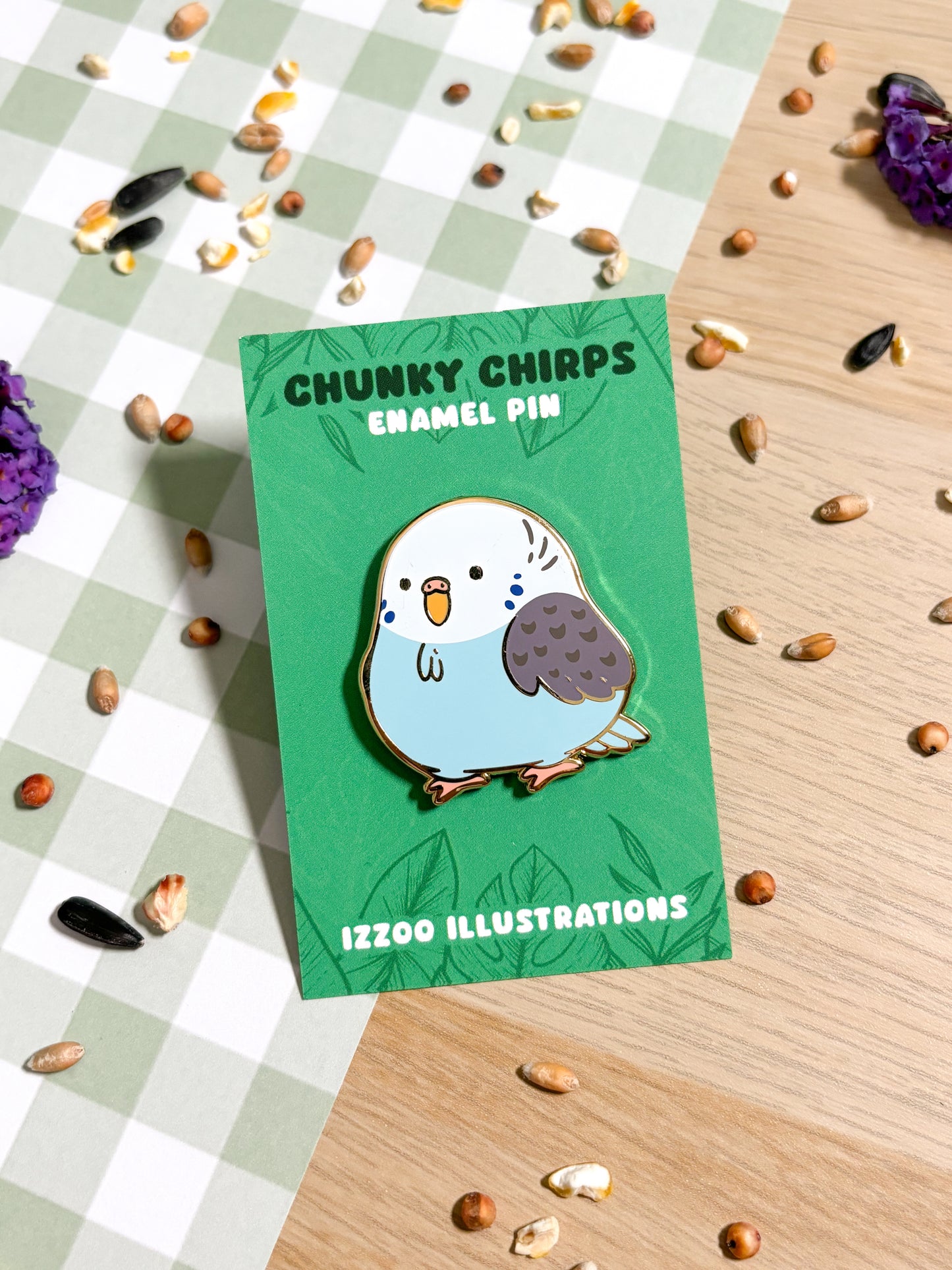 Chunky Chirp Blue Budgie 1.5 inch Gold Plated Enamel Pin
