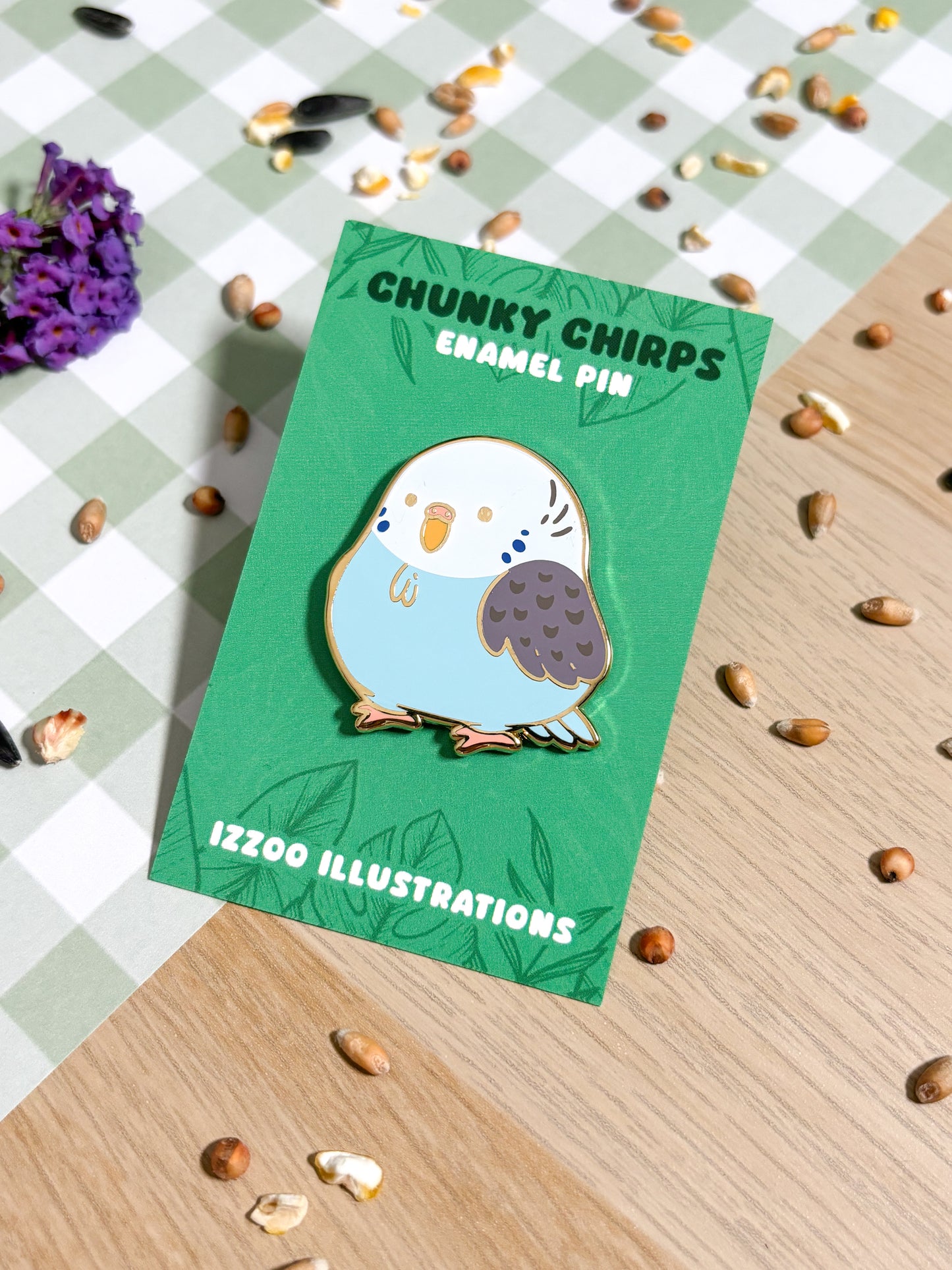 Chunky Chirp Blue Budgie 1.5 inch Gold Plated Enamel Pin