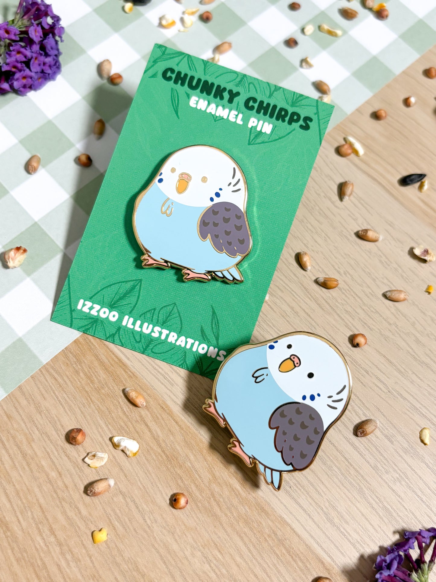 Chunky Chirp Blue Budgie 1.5 inch Gold Plated Enamel Pin