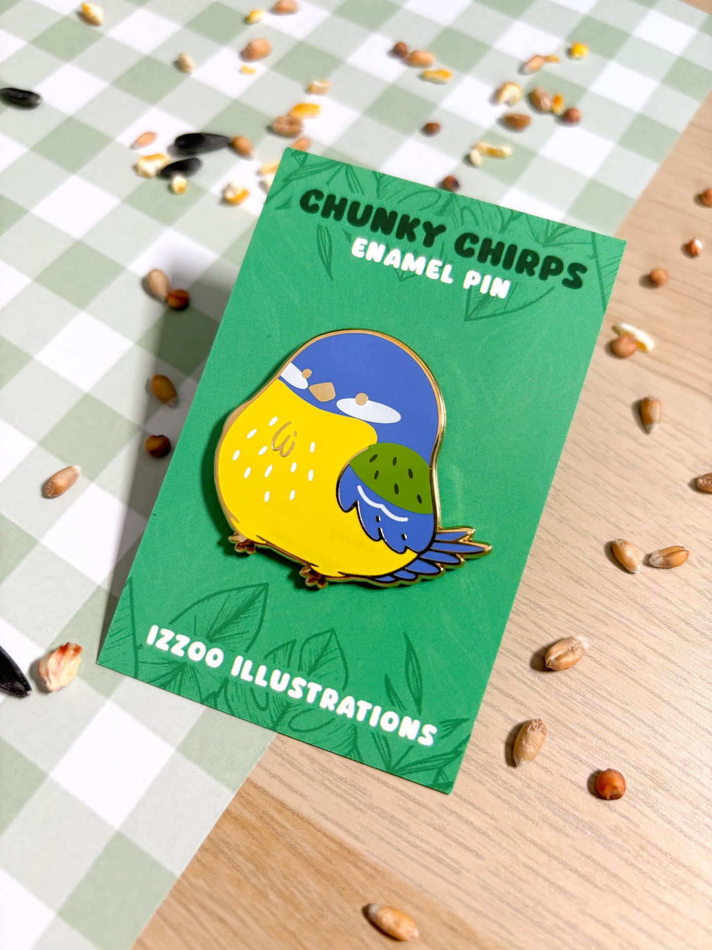 Chunky Chirp Blue Tit 1.5 inch Gold Plated Enamel Pin