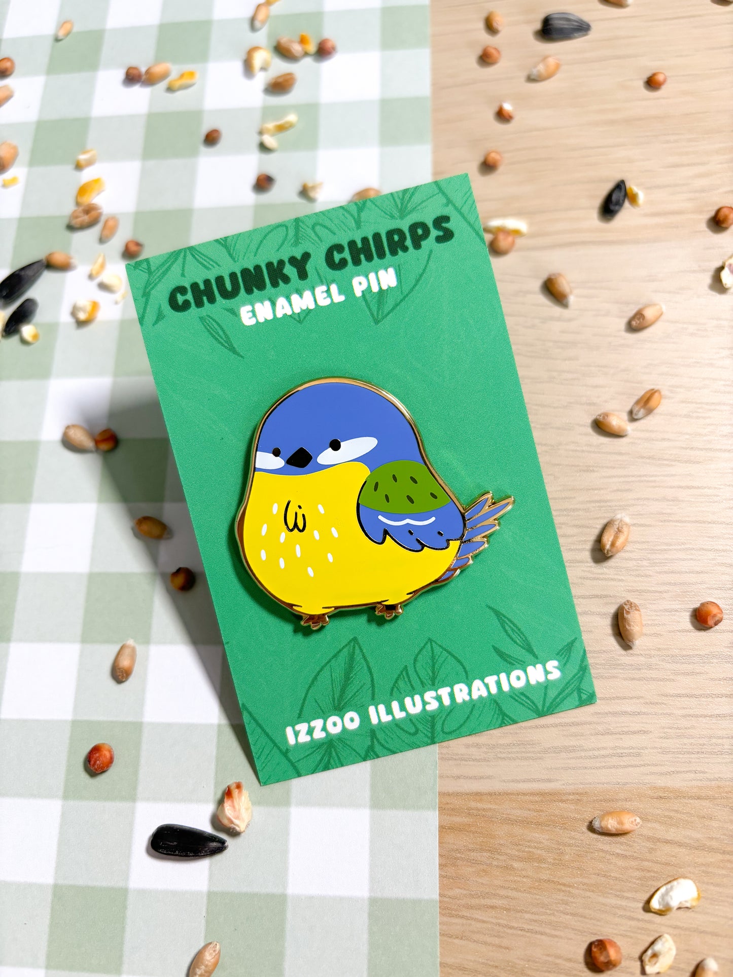 Chunky Chirp Blue Tit 1.5 inch Gold Plated Enamel Pin