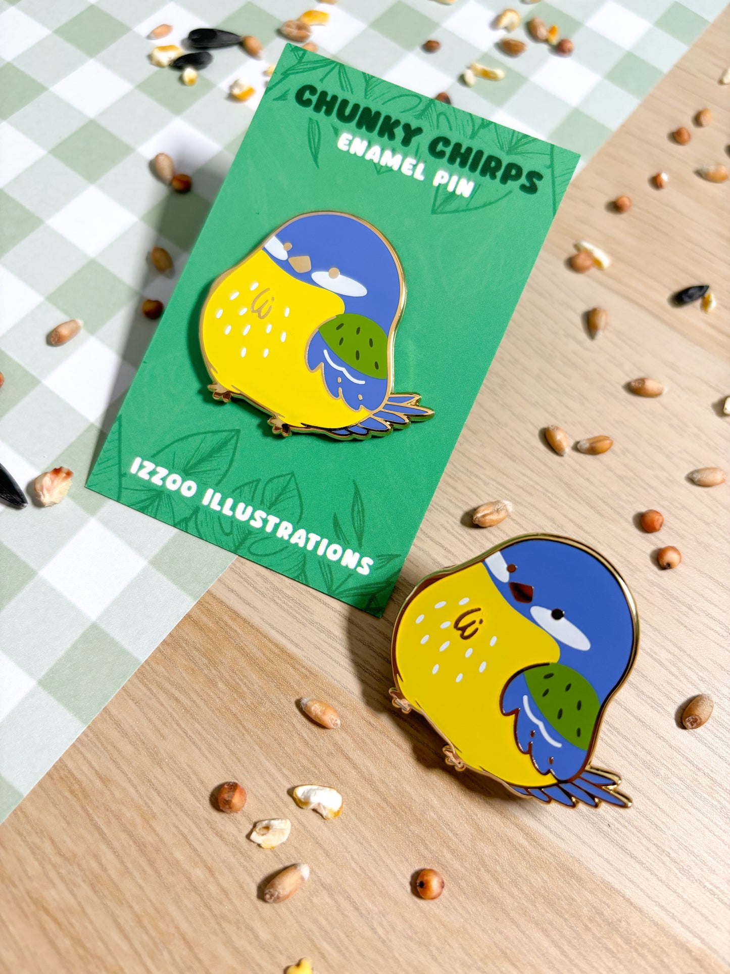Chunky Chirp Blue Tit 1.5 inch Gold Plated Enamel Pin