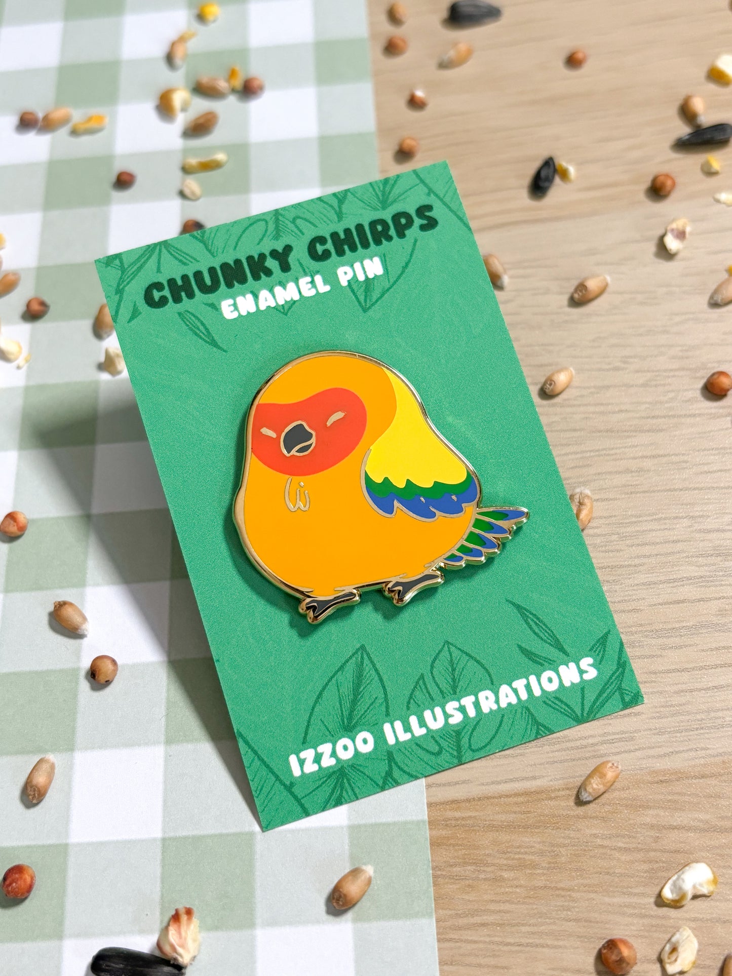 Chunky Chirp Sun Conure 1.5 inch Gold Plated Enamel Pin