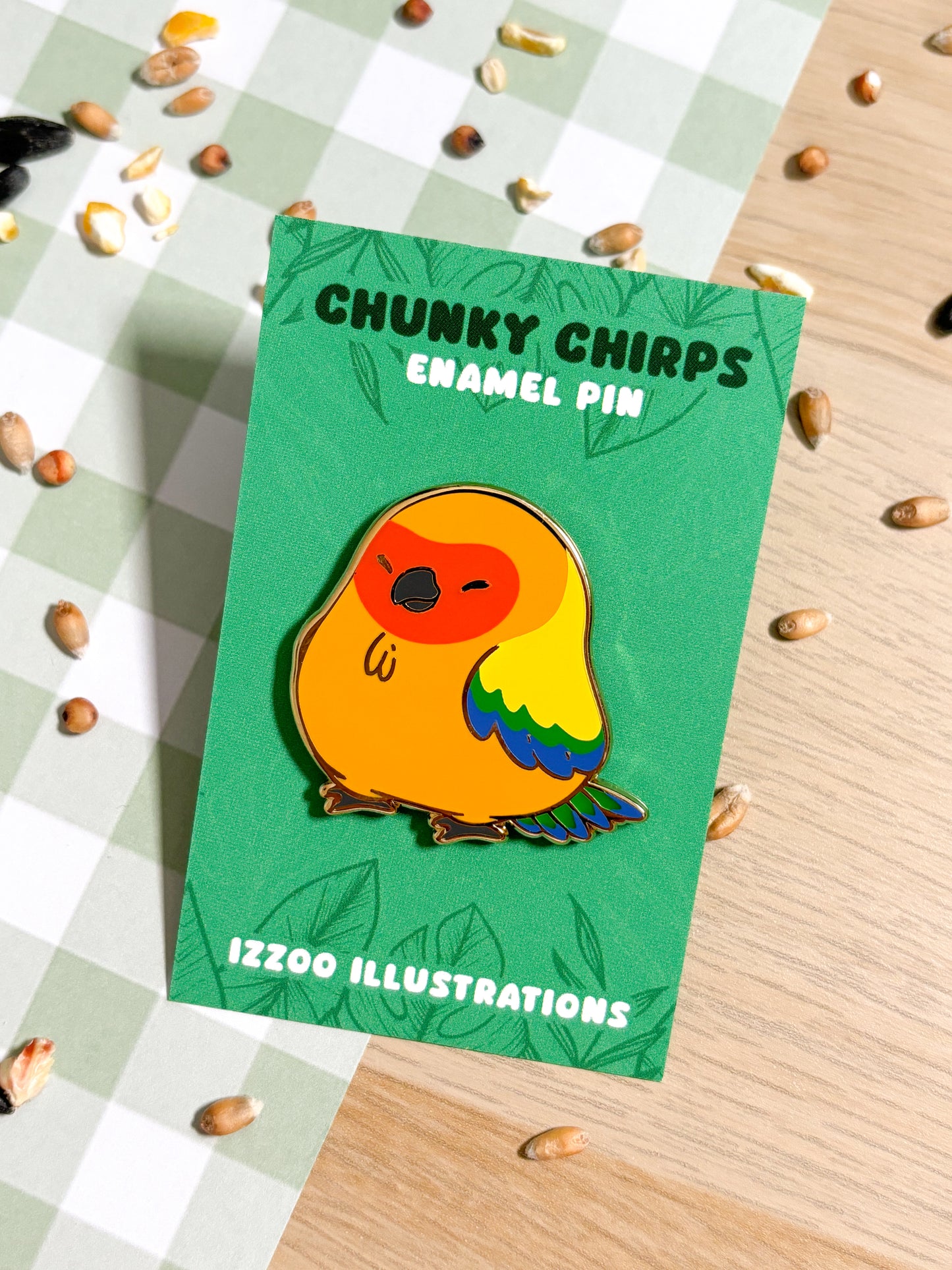 Chunky Chirp Sun Conure 1.5 inch Gold Plated Enamel Pin