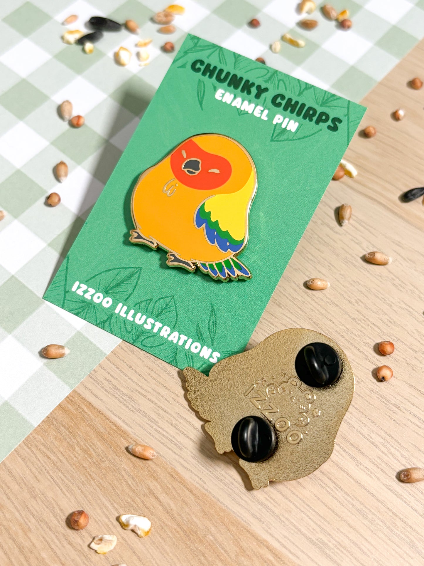 Chunky Chirp Sun Conure 1.5 inch Gold Plated Enamel Pin
