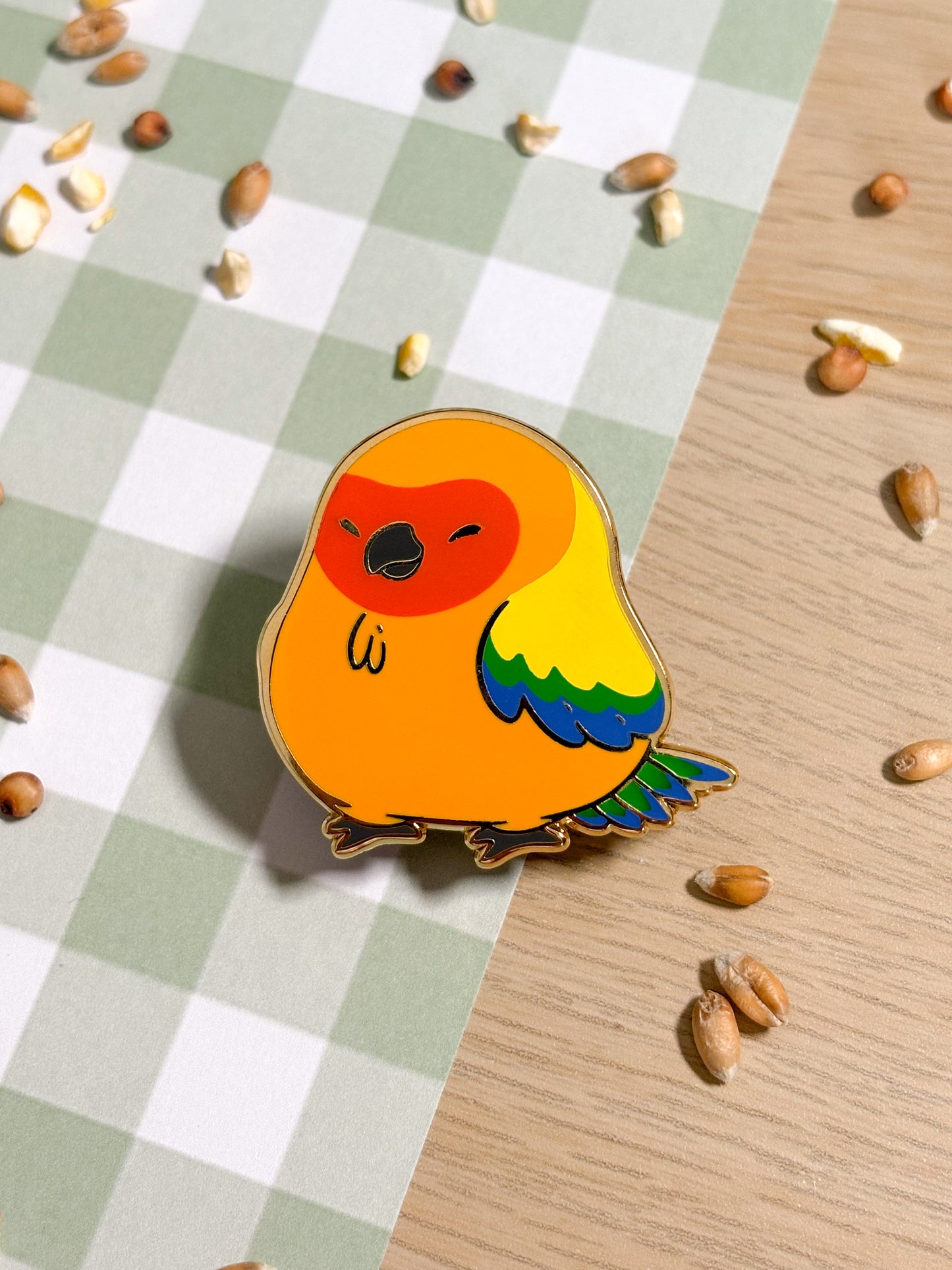 Chunky Chirp Sun Conure 1.5 inch Gold Plated Enamel Pin