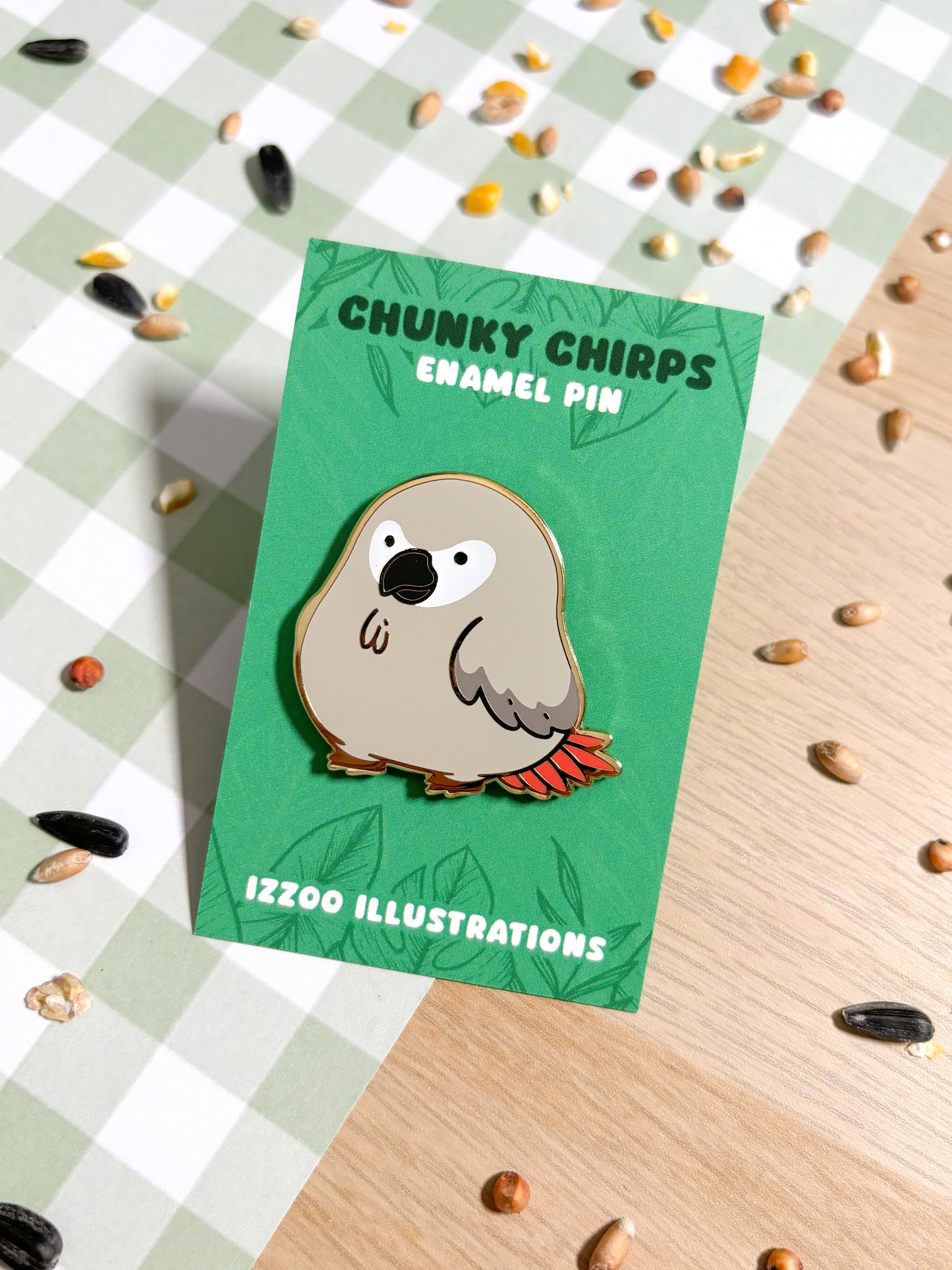 African Grey Parrot Enamel Pin