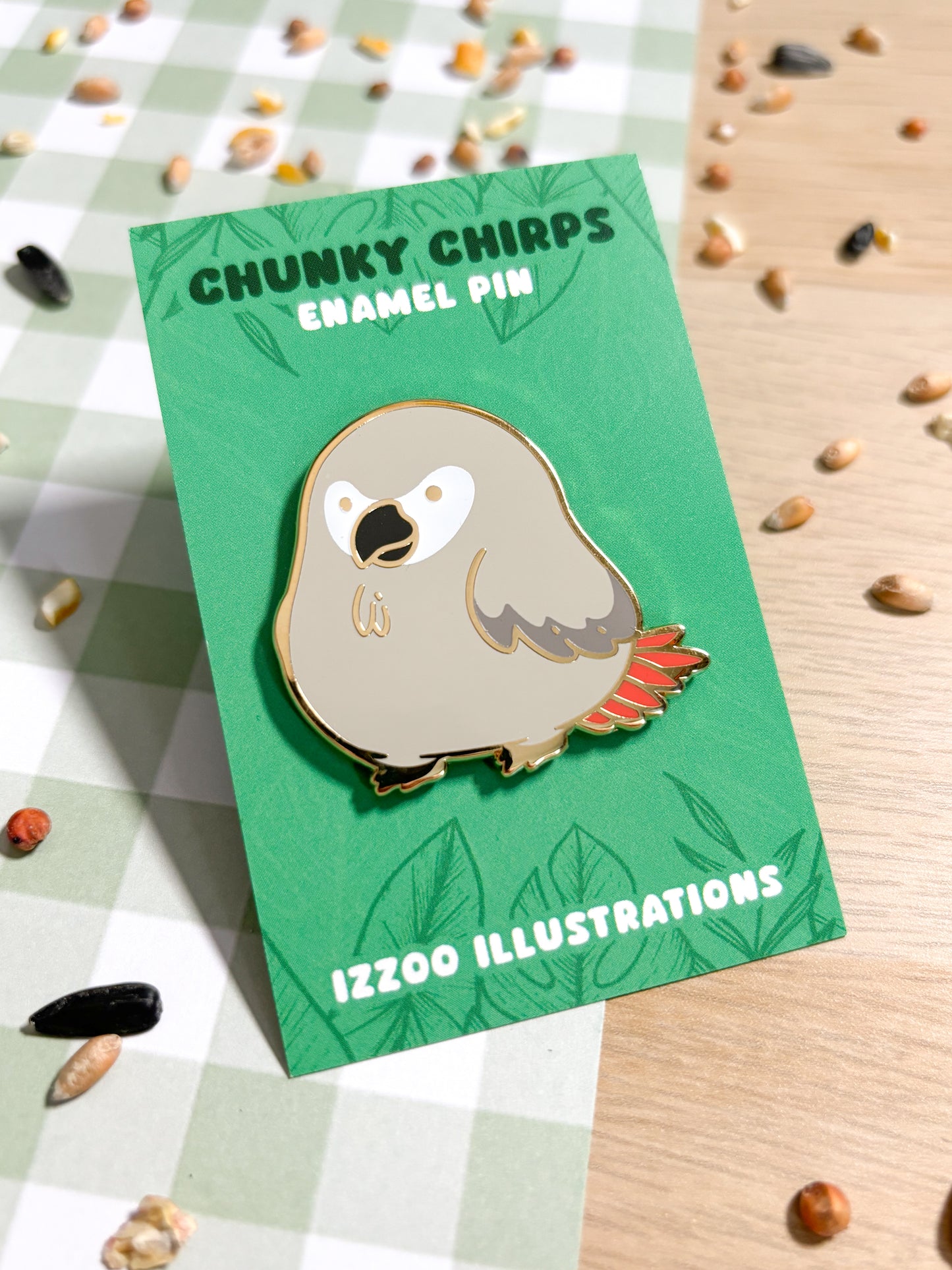 African Grey Parrot Enamel Pin