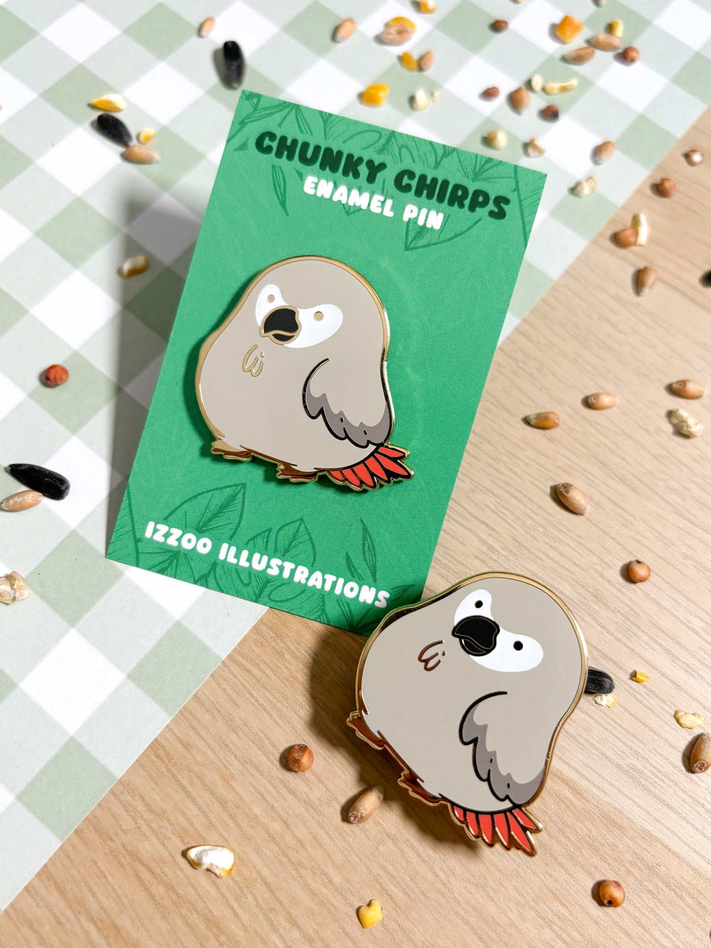 African Grey Parrot Enamel Pin