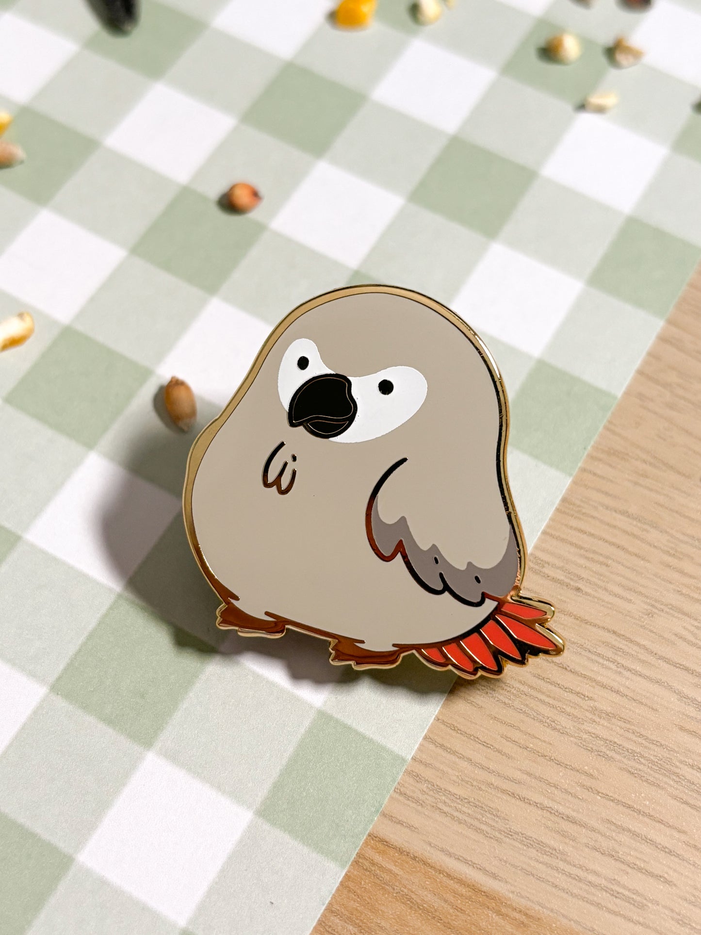 African Grey Parrot Enamel Pin