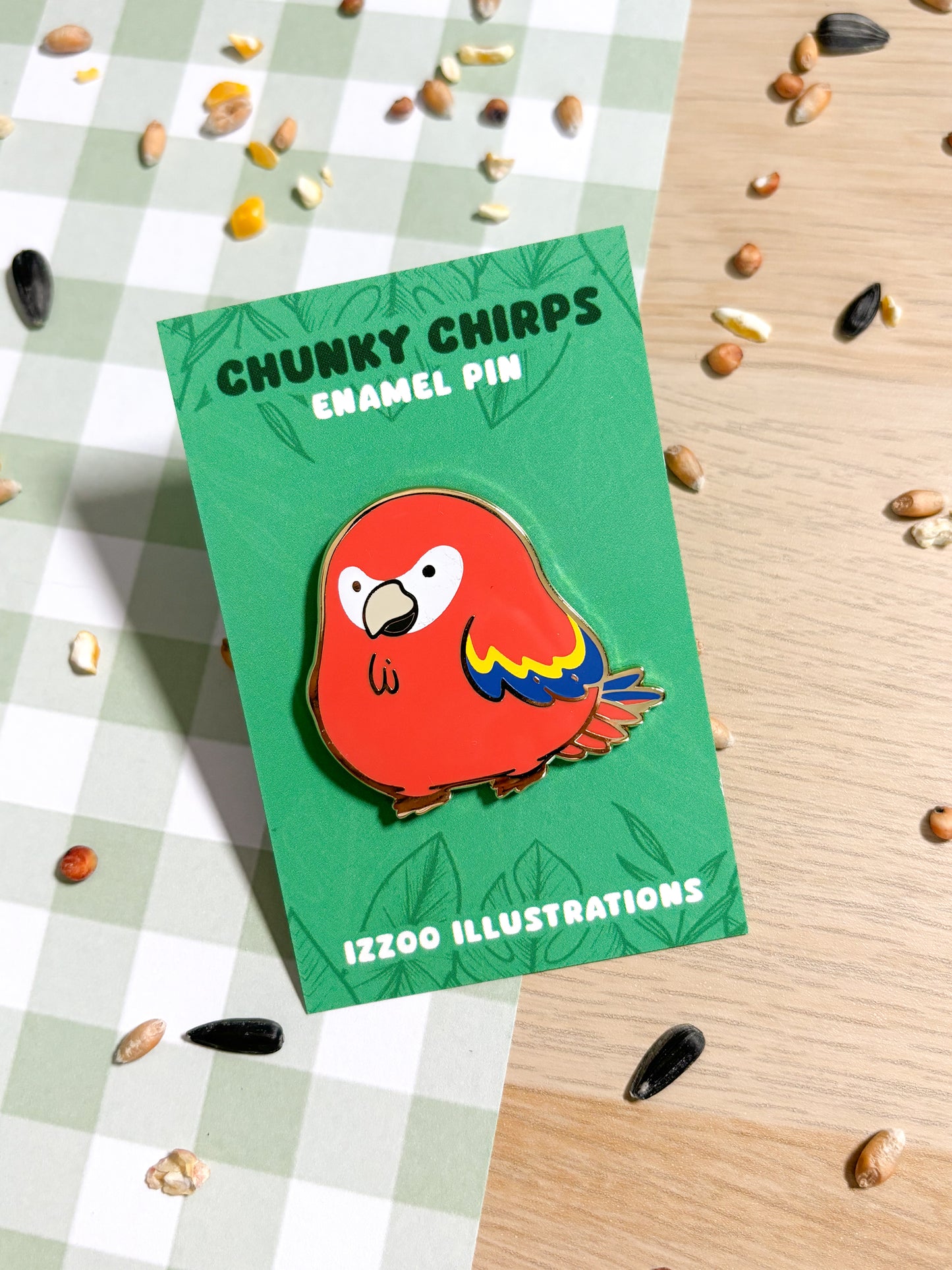 Chunky Chirp Scarlet Macaw 1.5 inch Gold Plated Enamel Pin
