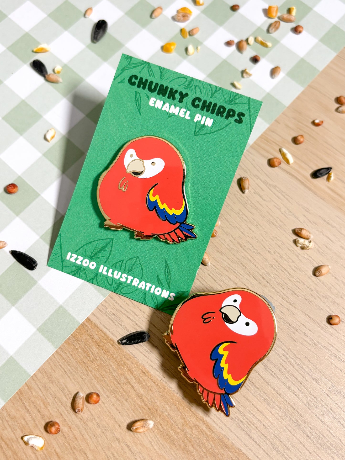 Chunky Chirp Scarlet Macaw 1.5 inch Gold Plated Enamel Pin