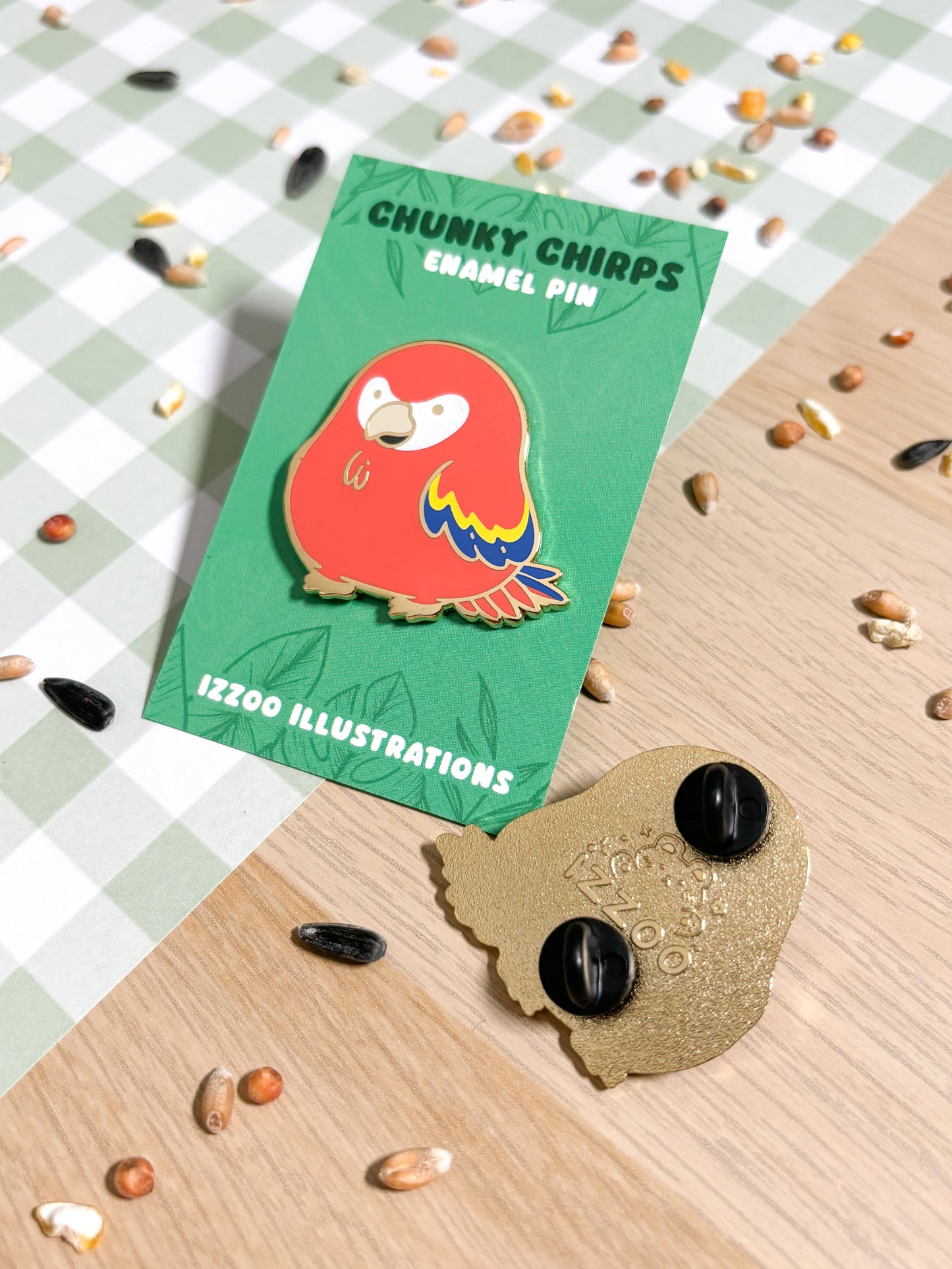 Chunky Chirp Scarlet Macaw 1.5 inch Gold Plated Enamel Pin