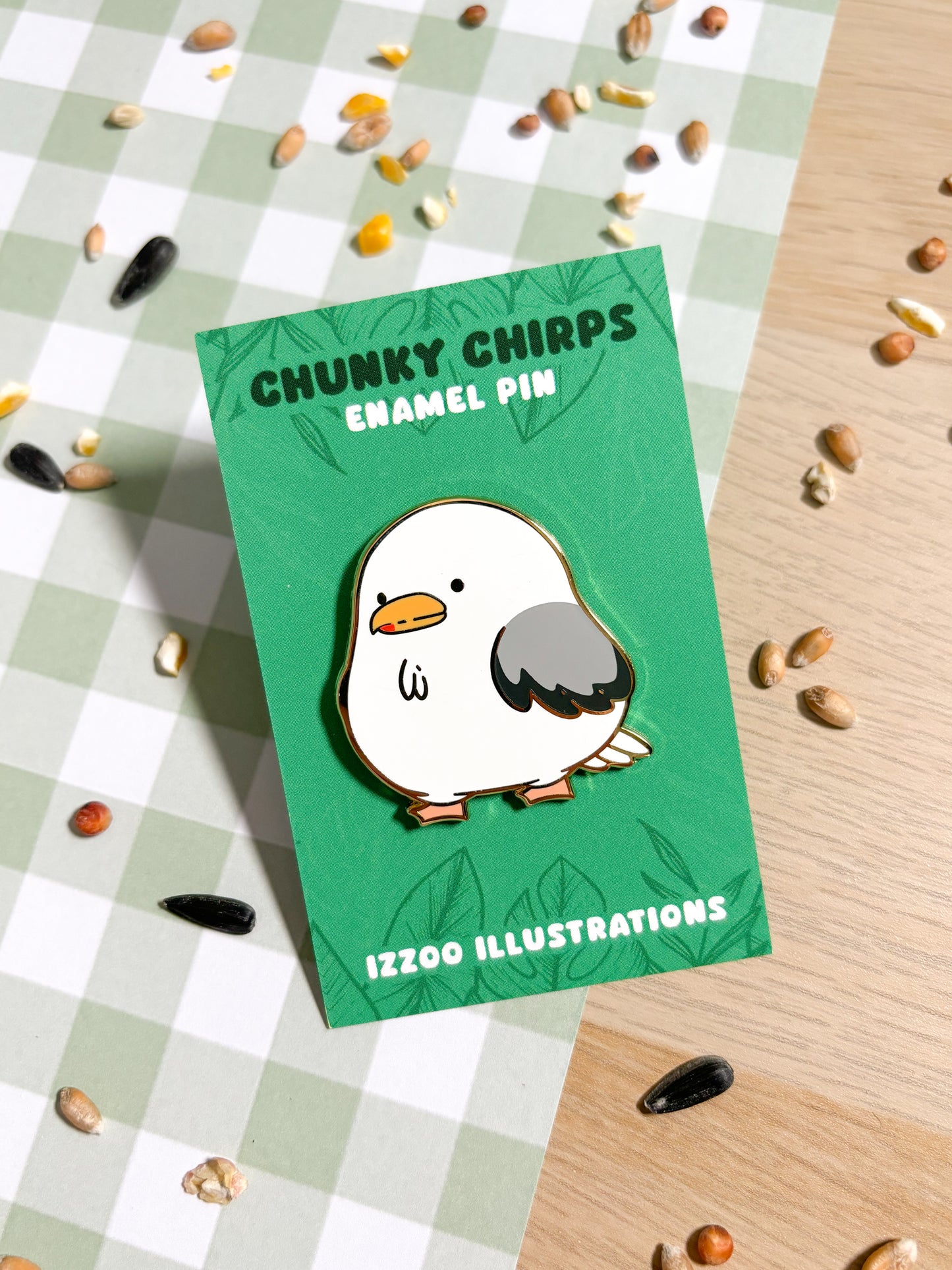 Chunky Chirp Seagull 1.5 inch Gold Plated Enamel Pin