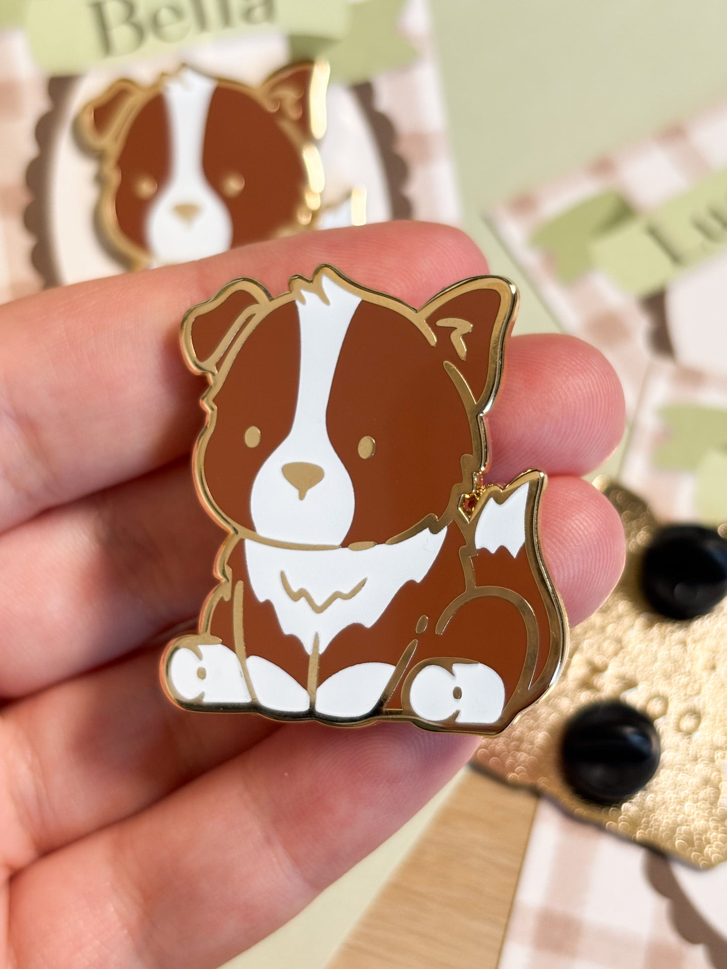Personalised Border Collie Enamel Pin - Named Backing Card