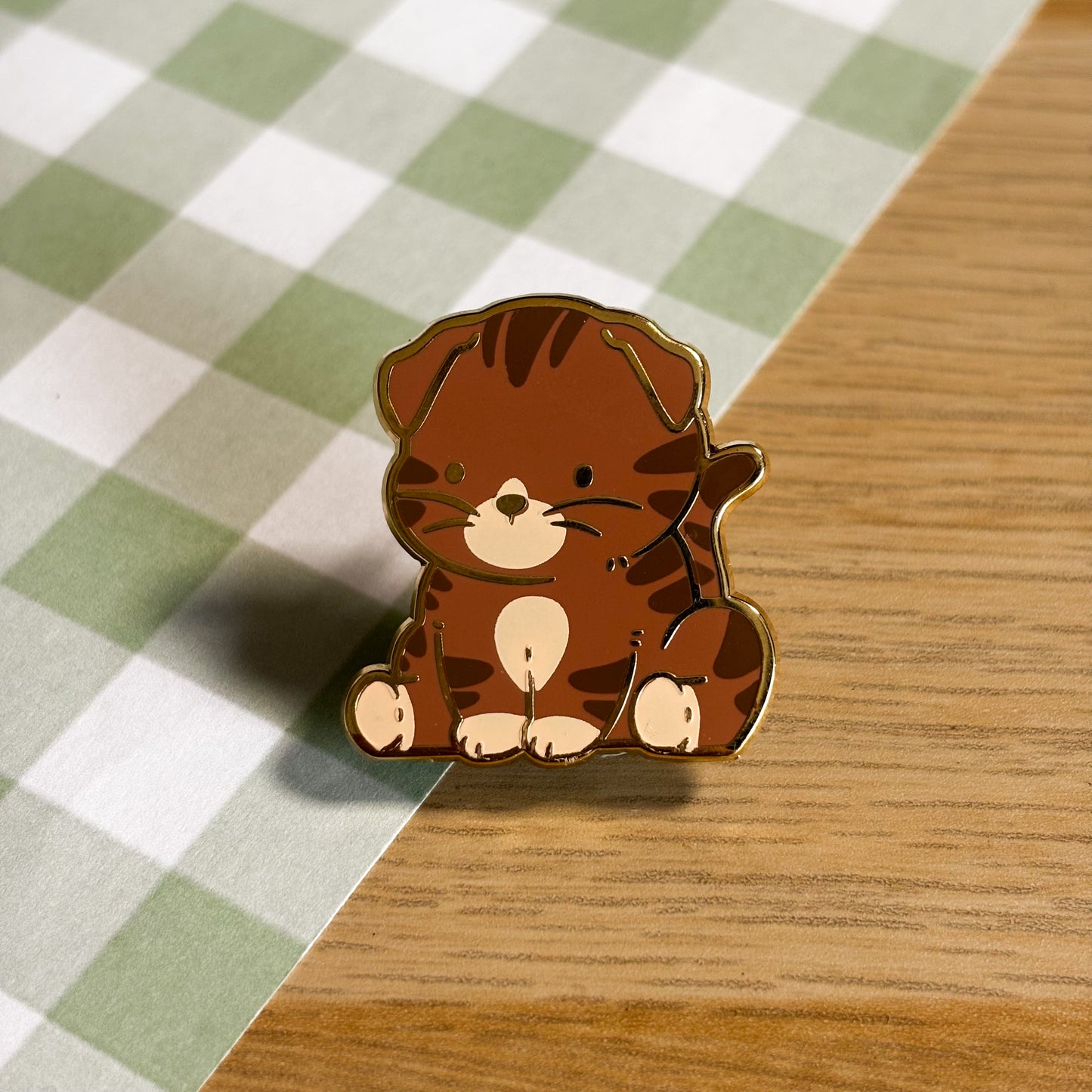 Brown Striped Scottish Fold Cat Enamel Pin