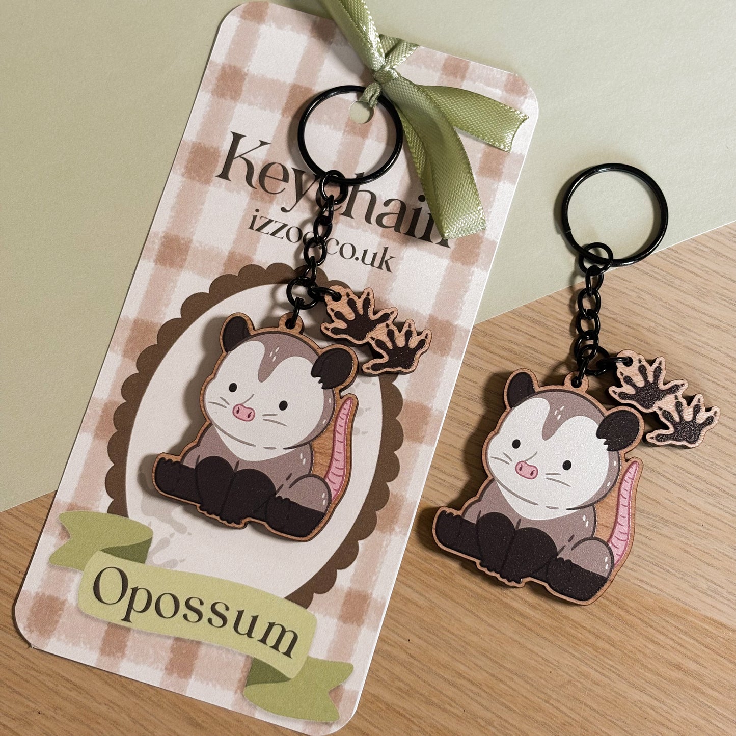 Opossum Wooden Keychain