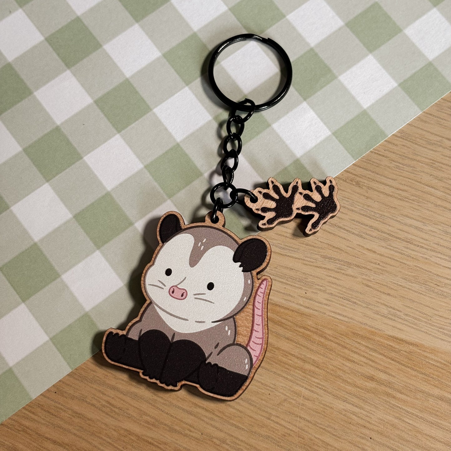 Opossum Wooden Keychain