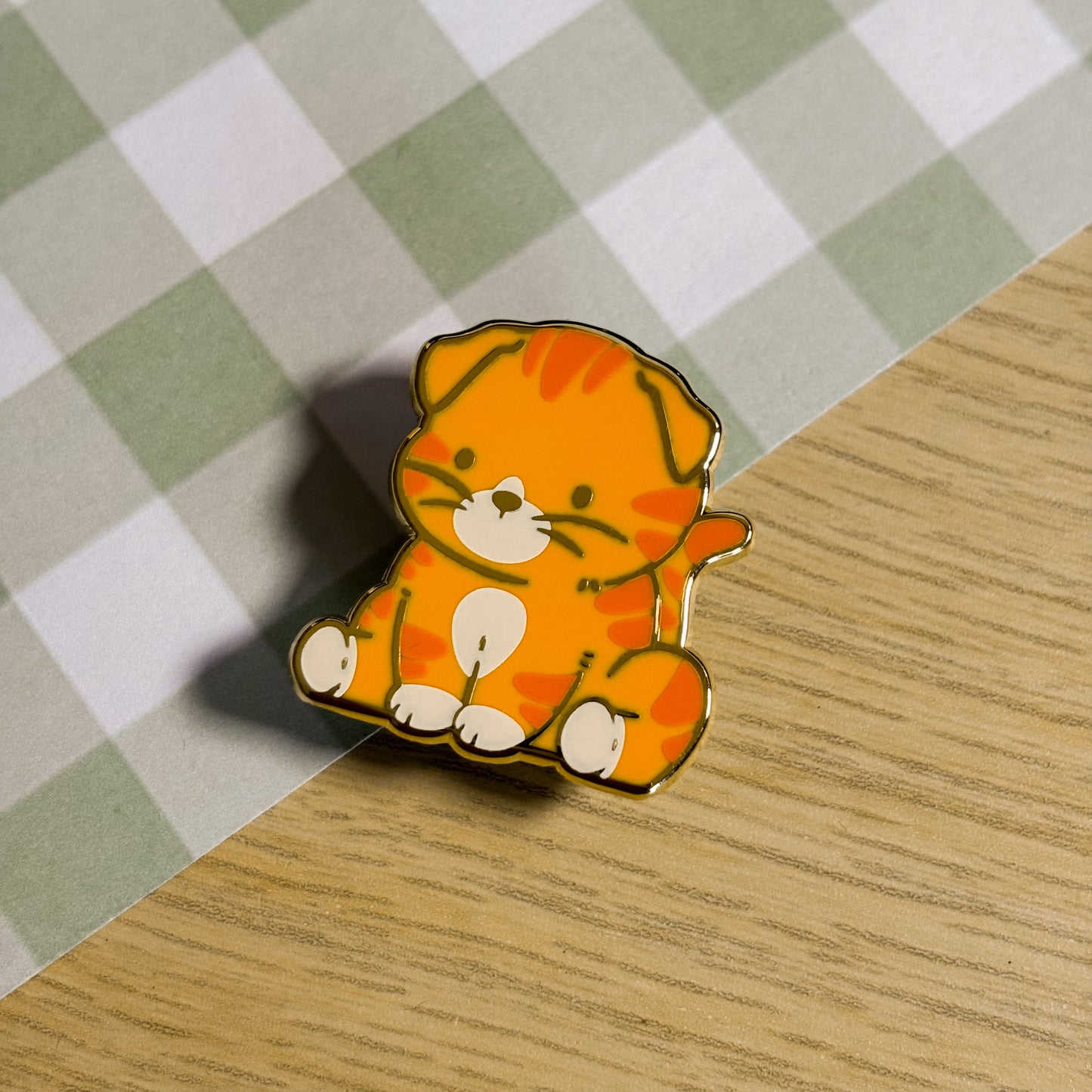 Orange Striped Scottish Fold Cat Enamel Pin