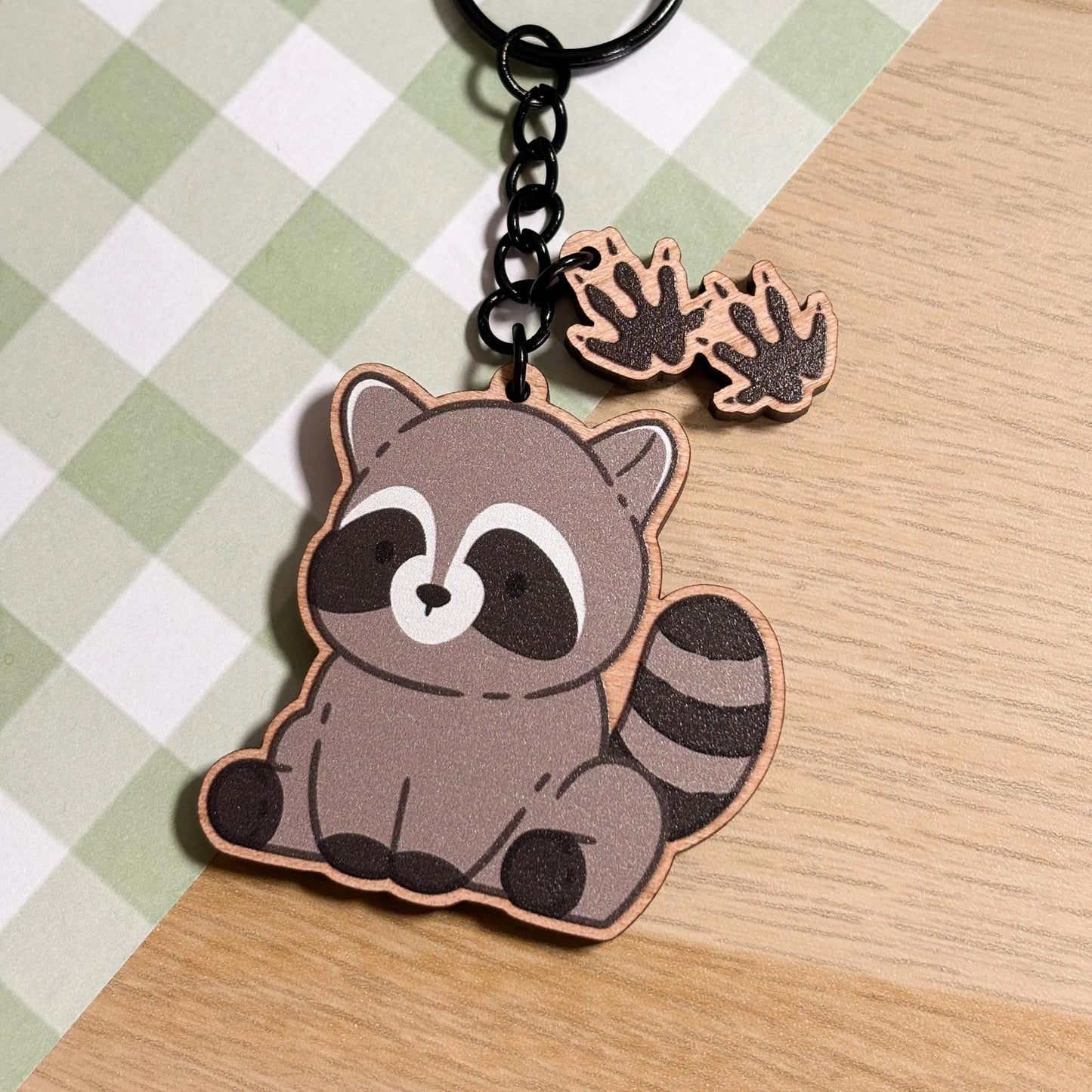 Raccoon Wooden Keychain