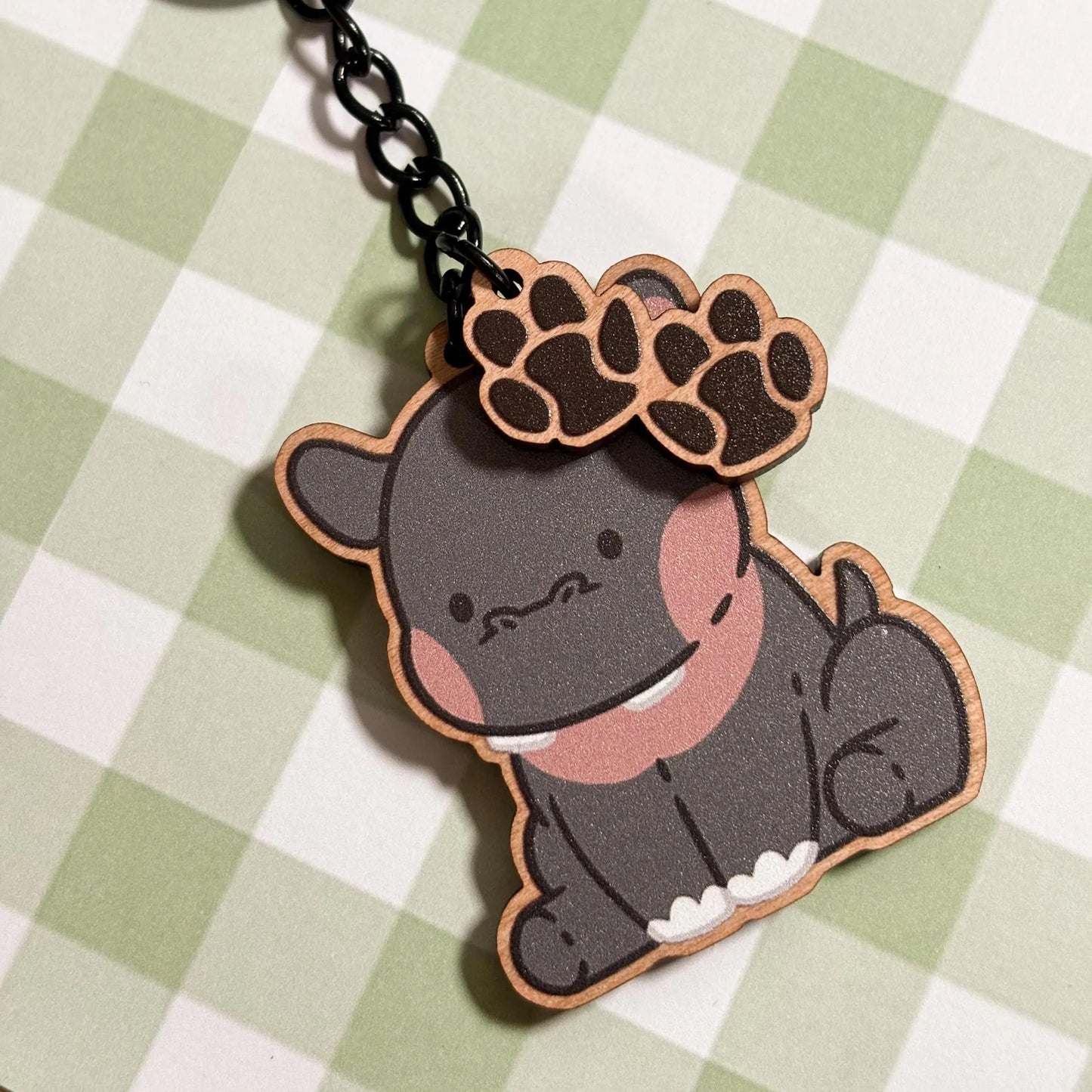 Hippo Wooden Keychain