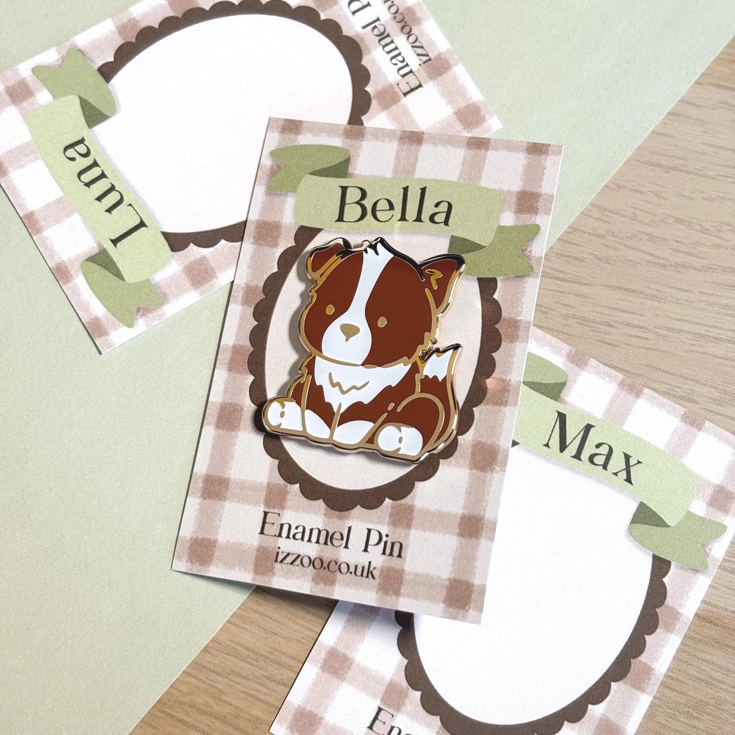 Personalised Border Collie Enamel Pin - Named Backing Card