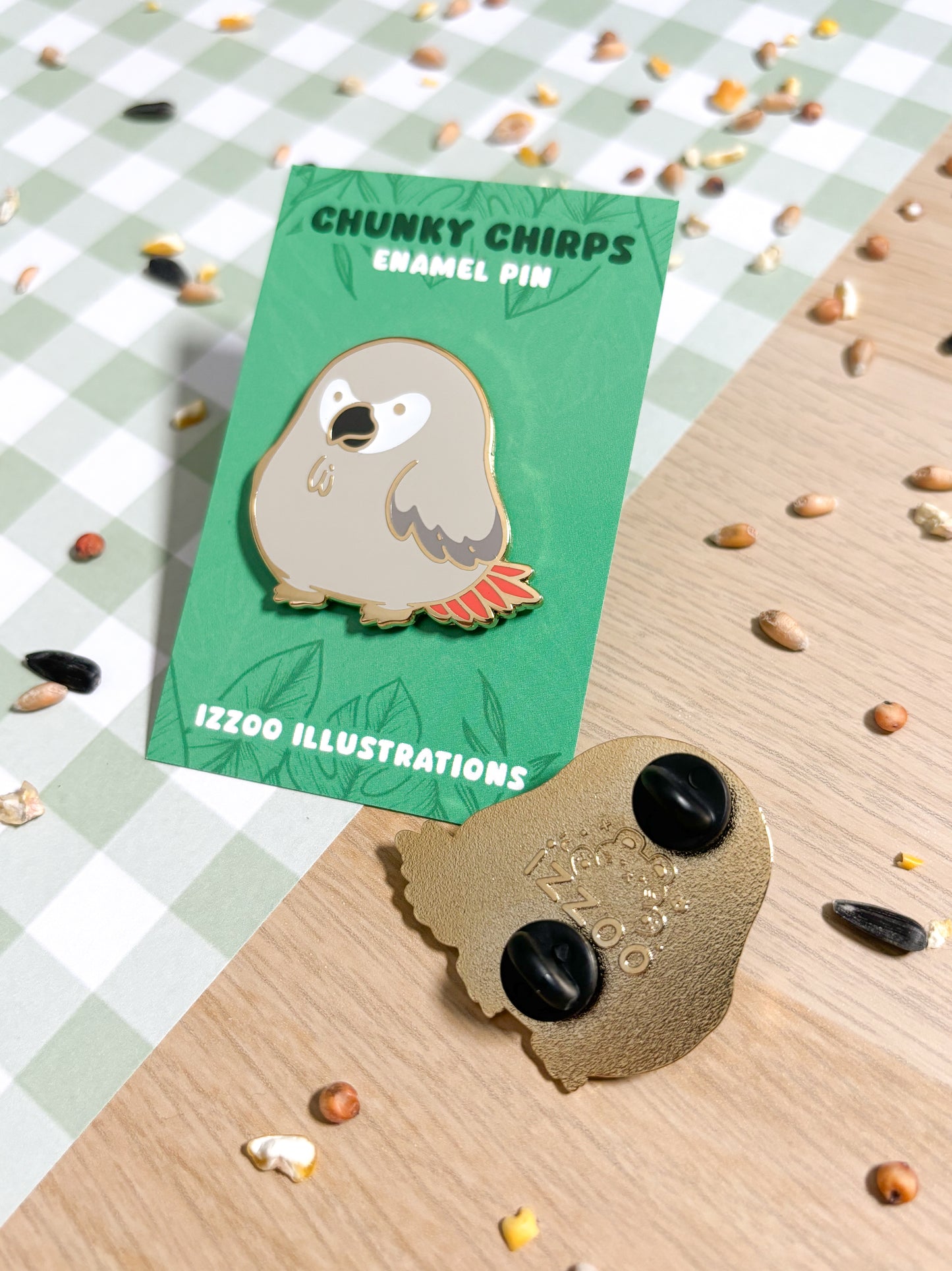 African Grey Parrot Enamel Pin