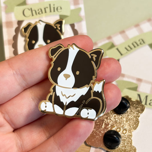 Personalised Border Collie Enamel Pin - Named Backing Card