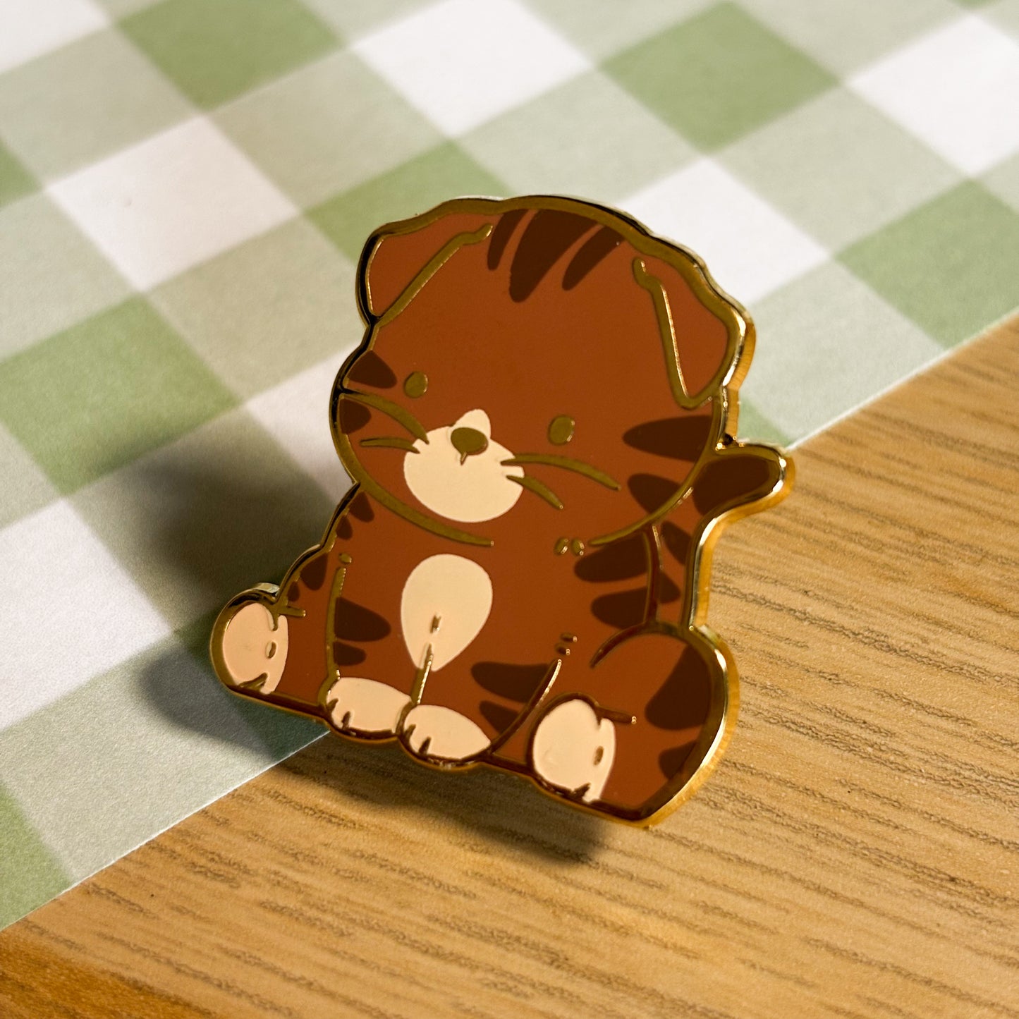 Brown Striped Scottish Fold Cat Enamel Pin