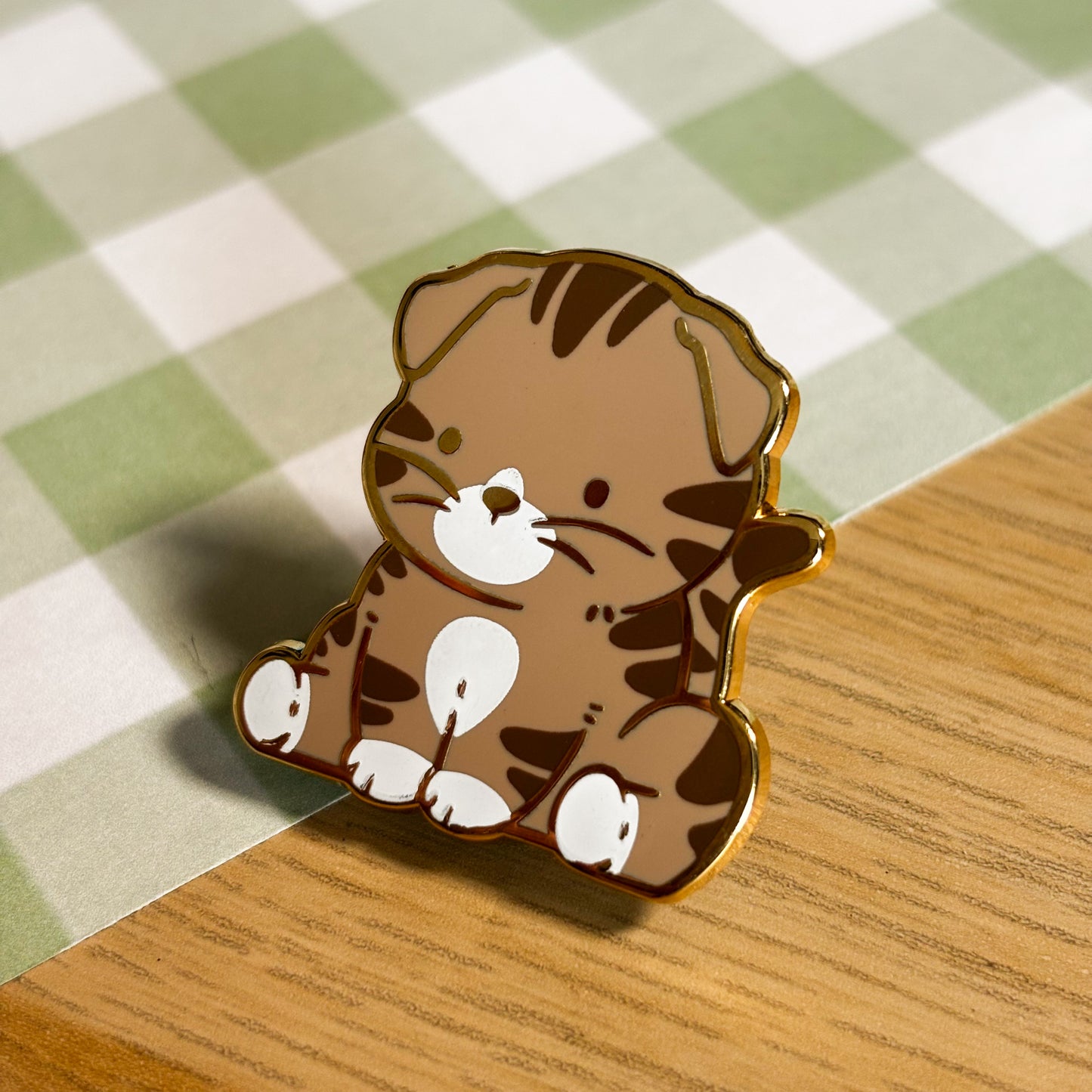 Grey Striped Scottish Fold Cat Enamel Pin