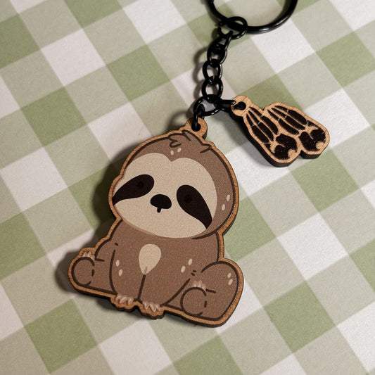 Sloth Wooden Keychain