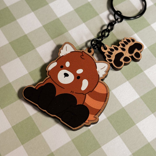 Red Panda Wooden Keychain