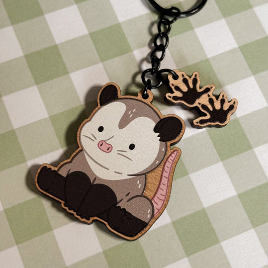 Opossum Wooden Keychain