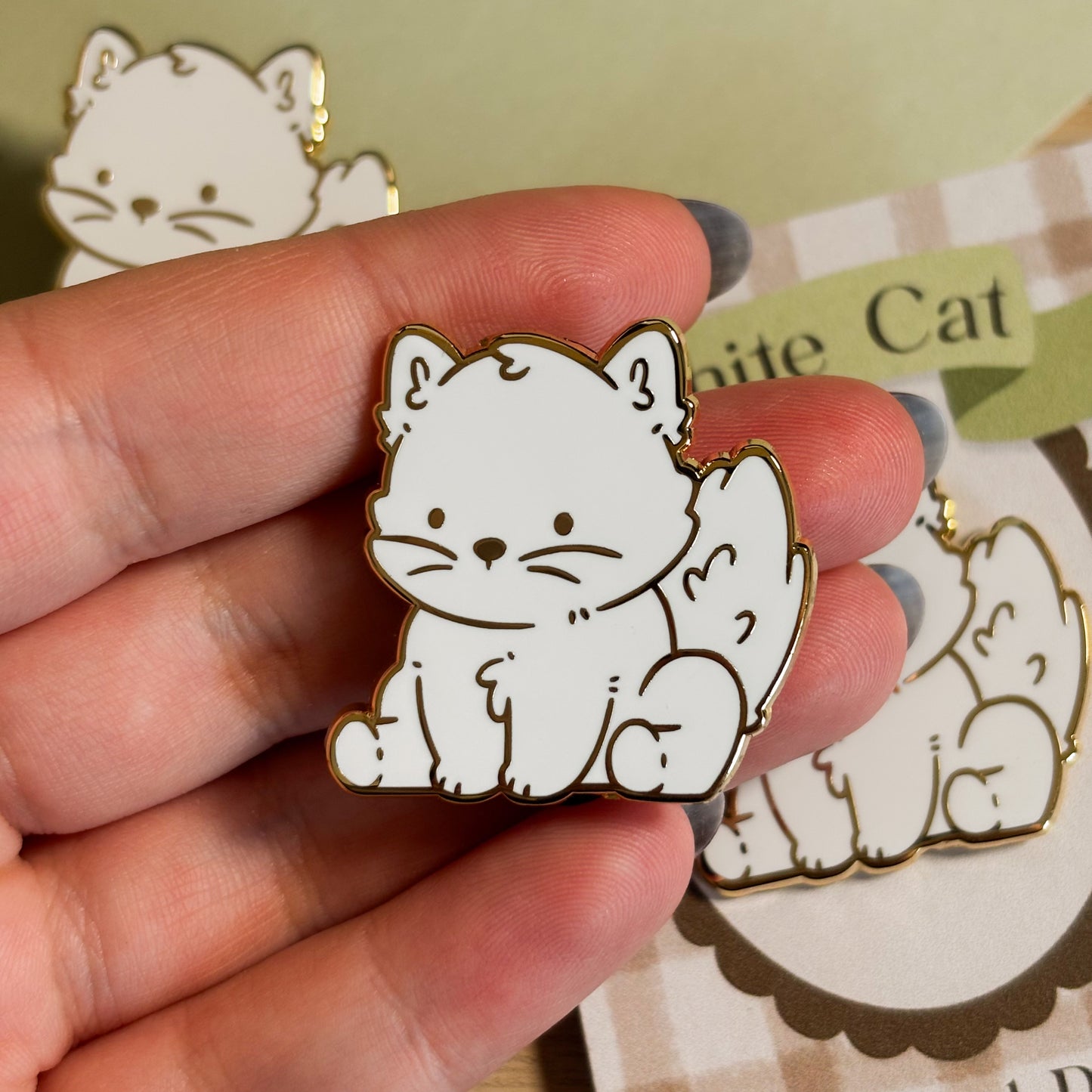 White Fluffy Cat Enamel Pin
